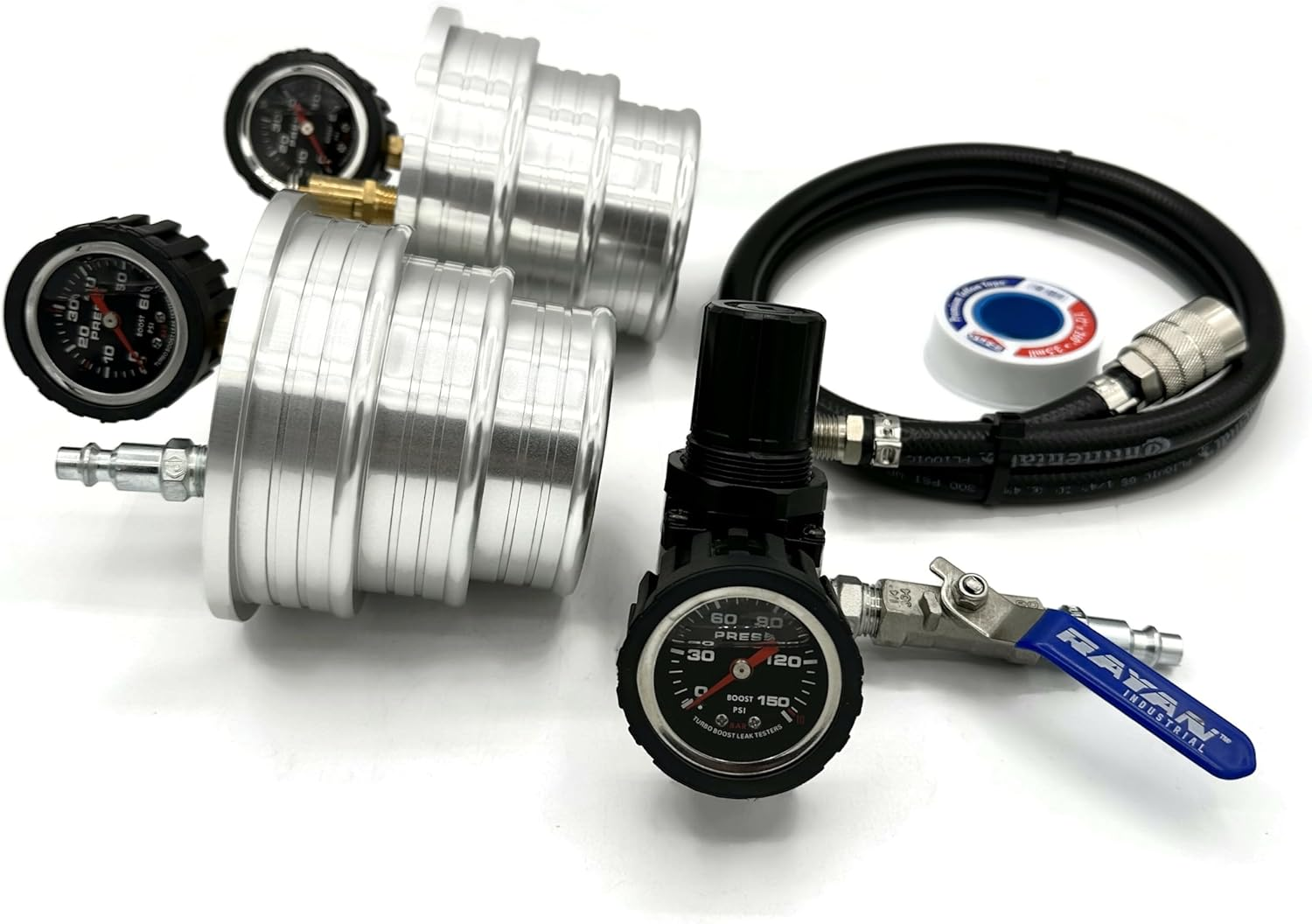 The Original! - Charge Air Cooler CAC Boost Leak Tester (4", 3.5", 3") Solid 6061 Aluminum, Anti-Slip Grooves & Bead - W/Extension Line & 150 PSI Regulator- for Semi-Trucks, Tractors, Machinery image number 2