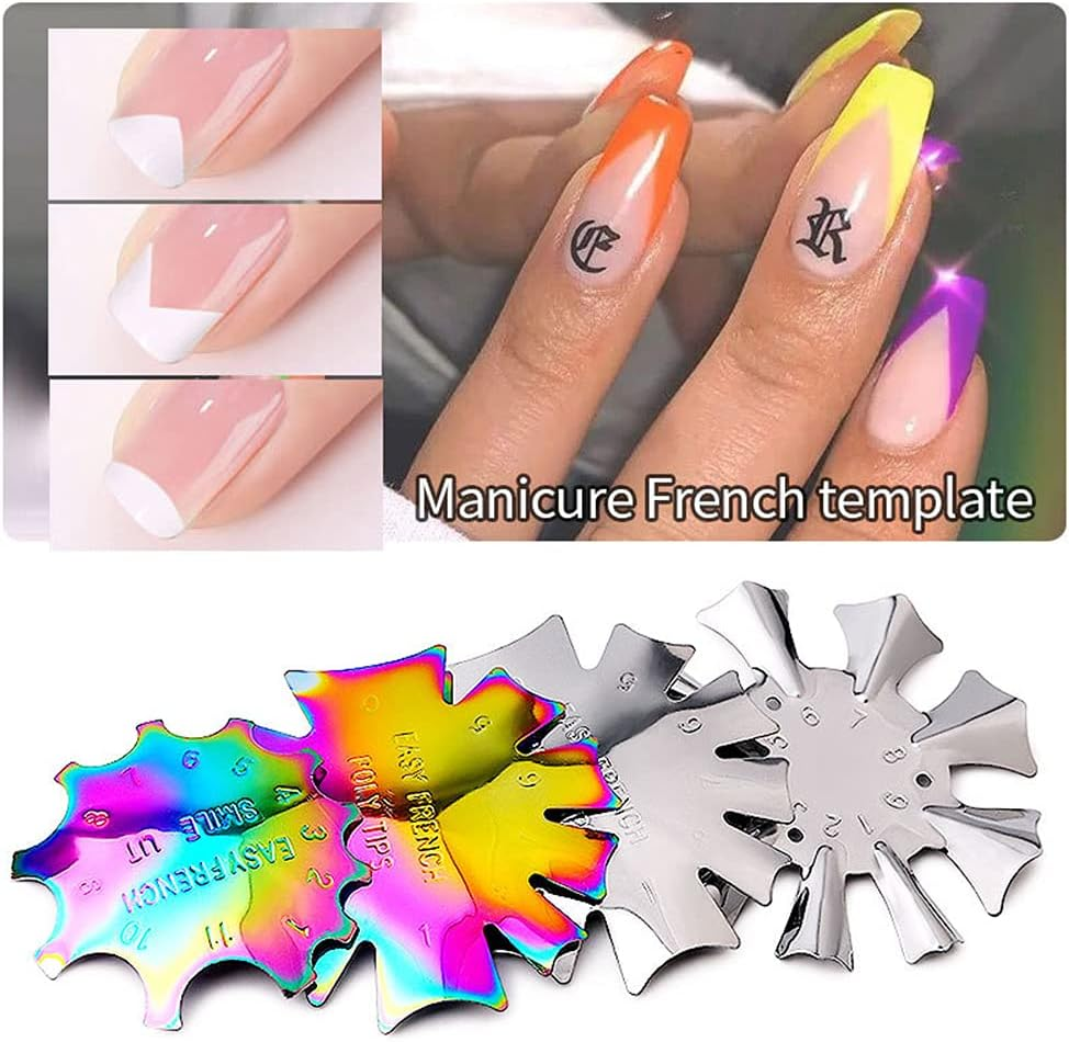 Pack of 2 Acrylic Nail Edge Trimmer, Almond Shape Easy French Smile Cut V Line Stainless Steel Manicure Edge Trimmer French Nails Stencil Cutter Tool Set for Acrylic UV Polyacrylic Gel Modelling image number 4