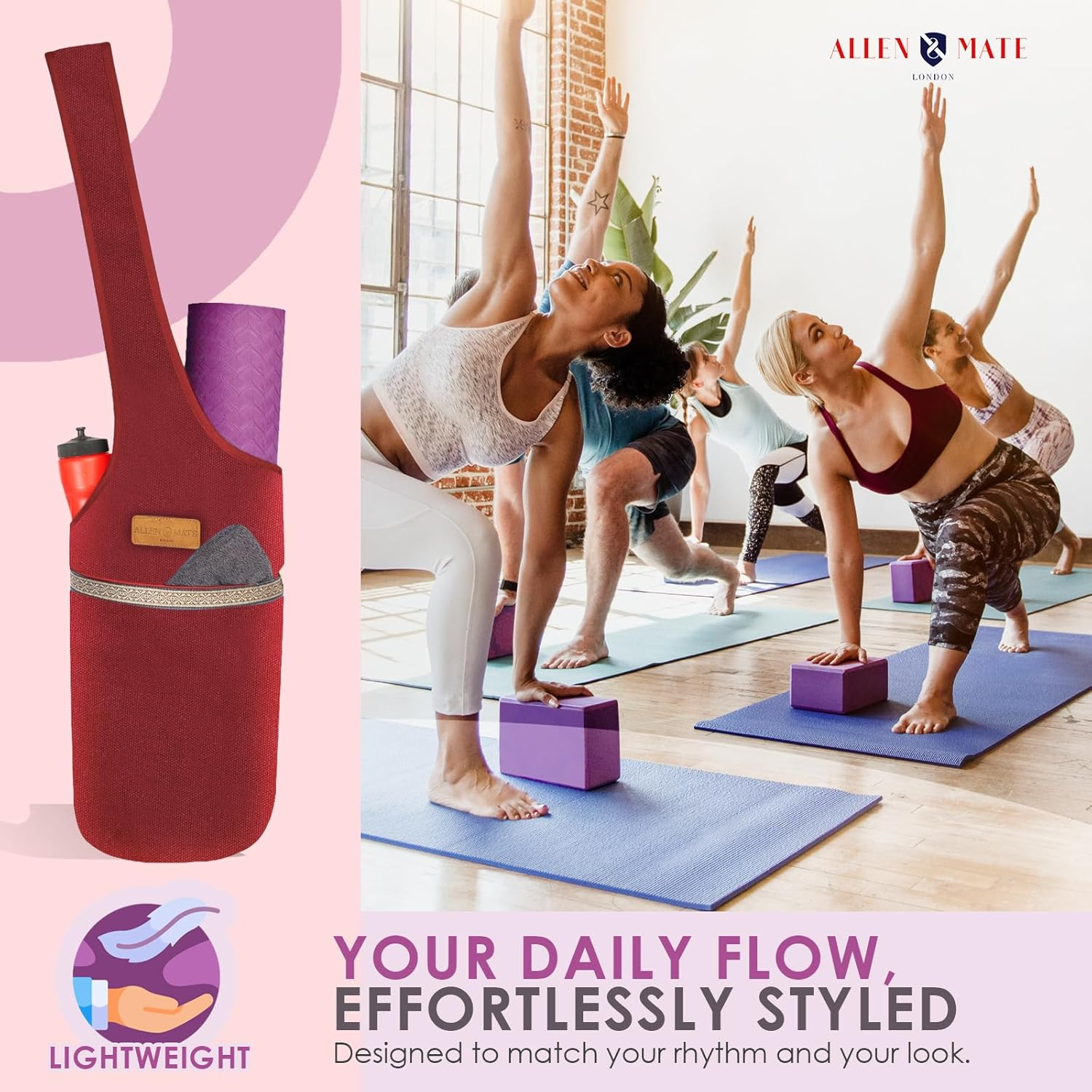 ALLEN & MATE Large Yoga Mat Bag with Side Pocket and Zipper Pocket, Fit Most Size Mats - Grey image number 7