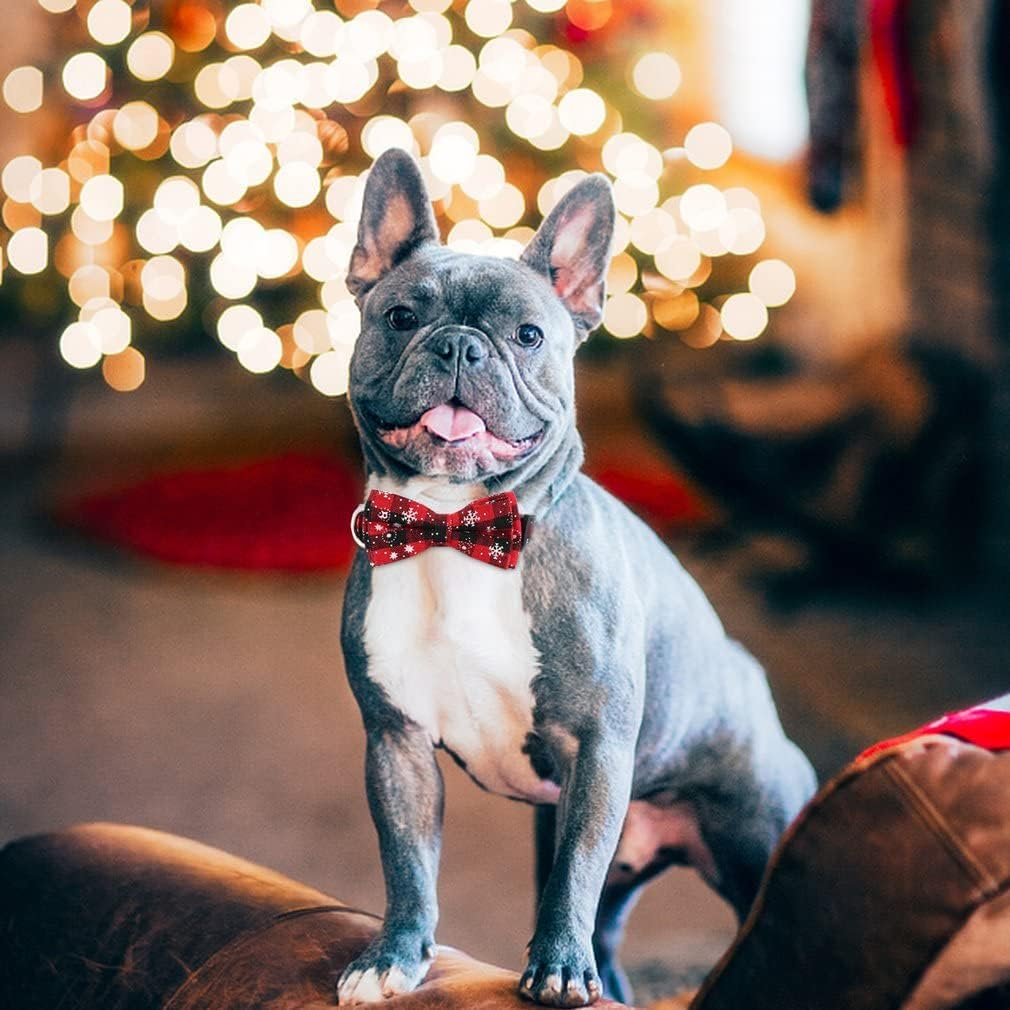 Christmas Dog Collar, Adjustable Soft Puppy Collar with Bow Tie, Breakaway Dog Collar with Snowflake Pattern for Festival, Cute Pet Collar with Quick Release Buckle for Small Medium Large Dog, Red image number 4