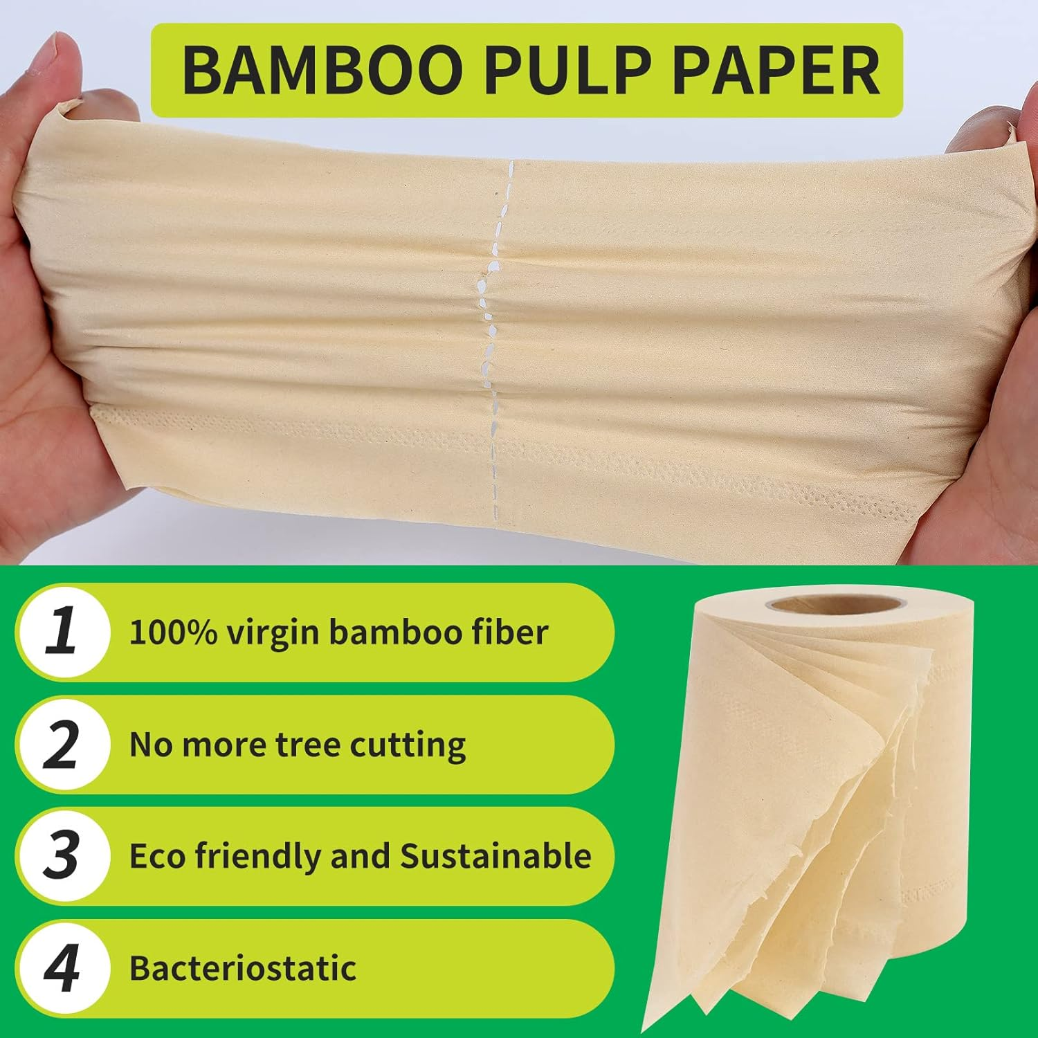 4-Ply Toilet Tissues, Unbleached Bamboo Toilet Paper, 18 Double Length Toilet Rolls, 200 Sheets, Soft, Septic-Safe, Unscented, Fit for Home, Office and School image number 4