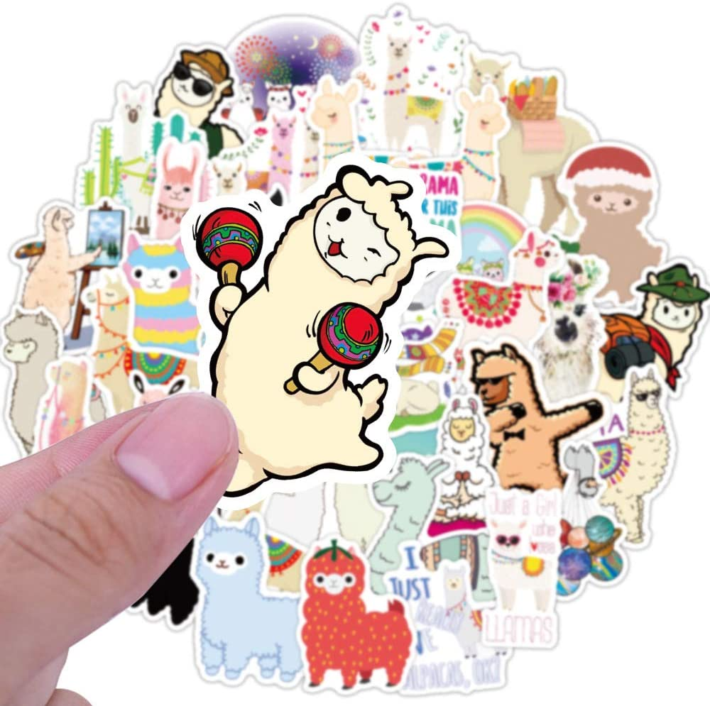 Lovely Alpaca Stickers 50 Pack for Kids Teens Vinyl Waterproof Stickers for Laptop Water Bottle, Llama Sticker, Unique Aesthetic Decal Stickers Graffiti, Cool Trendy for Laptop Guitar Camera Phone Luggage image number 2