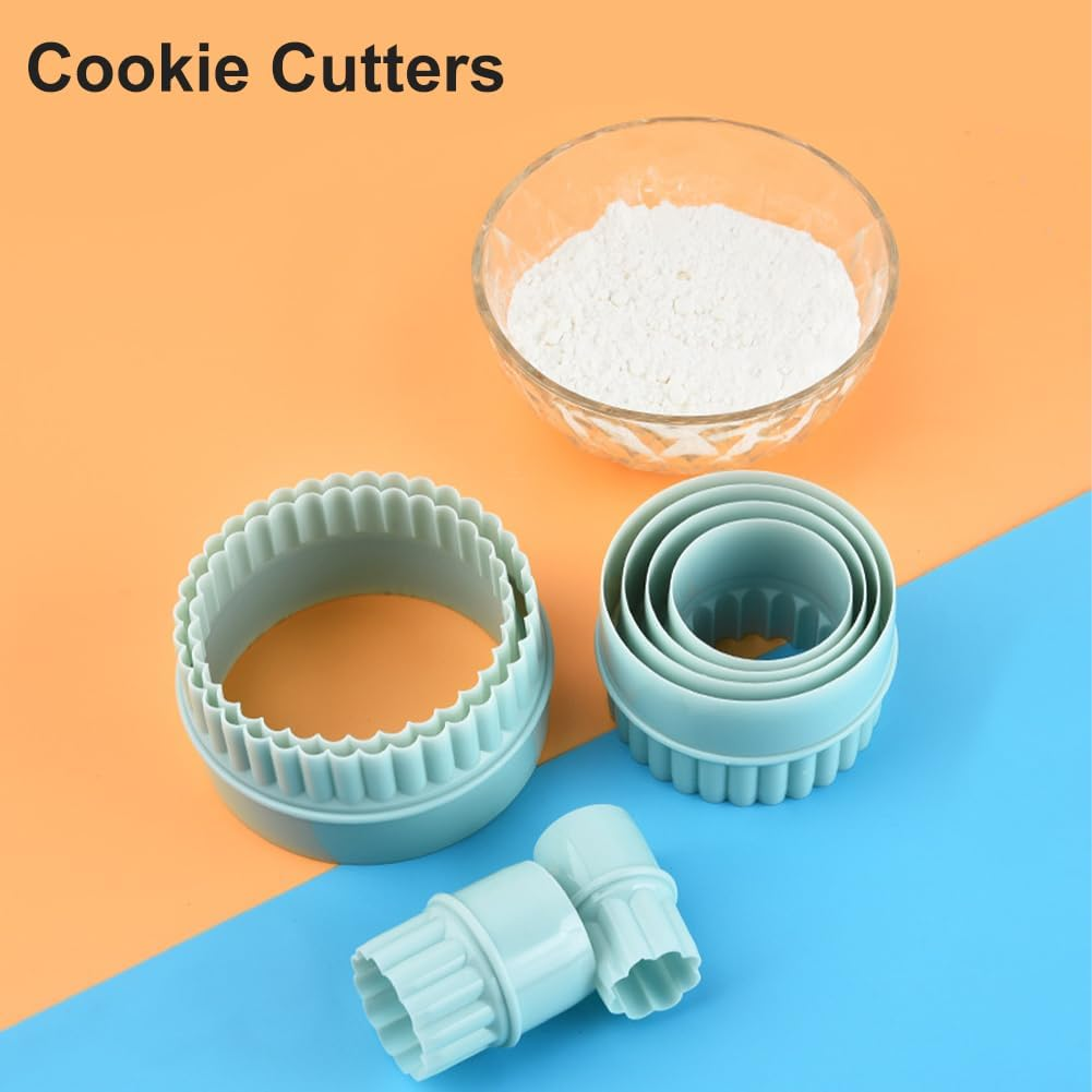 AUTUUCKEE 8Pcs Non Stick Cookie Cutter,Reusable Double Edged Pastry Cutter for Baking,Round Biscuits Scones Cutter,Comfortable Grip Dough Cutter image number 3