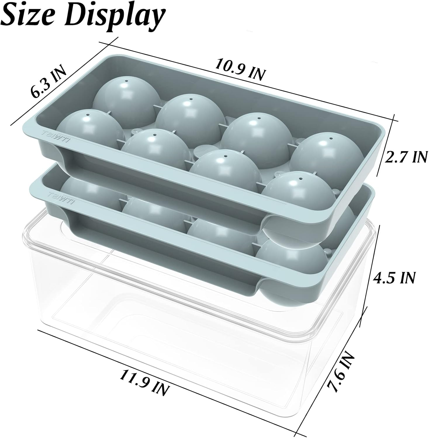 Unigul Ice Cube Trays for Freezer, 2.5'' Ice Ball Maker Mold, 2Pack round Ice Cube Mold, Whiskey Ice Mold with Lid, Bin&Clip, Large Ice Cube Tray Making 16PCS for Chilling Cocktails &Bourbon&Whiskey image number 3