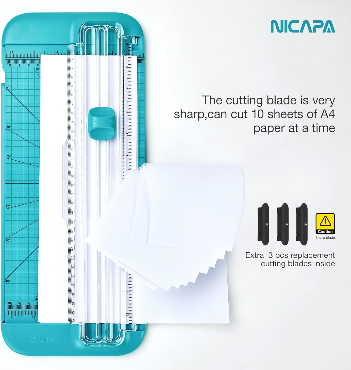 NICAPA Paper Trimmer A4 Paper Cutter Weeding Tool Set for Vinyl , Basic Weeding Tool Kit Craft Knife/Weeder/Scraper/Spatula/Tweezers/Scissors A4 Craft Paper Trimmer Tool Set for Vinyl, Paper, Photo , Coupon, Lable and Cardstock-Blue - White image number 2