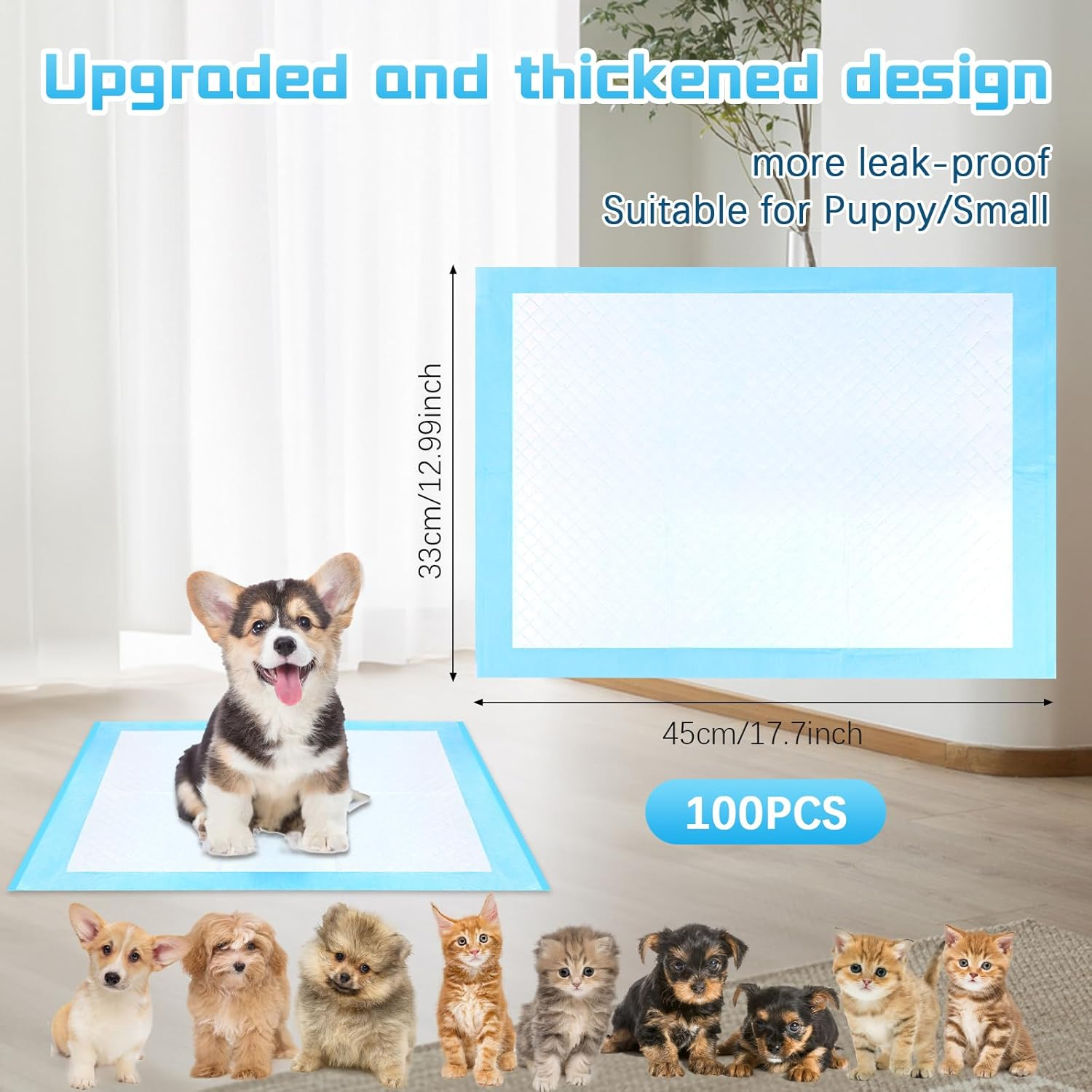 Pack of 100 PIPI Mats for Dogs, 33 X 45 Cm Training Pads, Puppy Toilet Mat, Pee Mat, Training, Leak-Proof 5-Layer Design with Quick Drying Surface for Kittens and Puppies image number 3