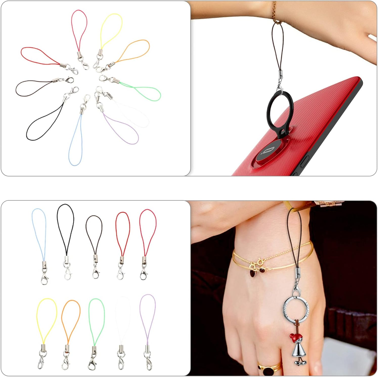 EXCEART 100Pcs Cellphone Strap with Lobster Clasp Straps Lanyard Lobster Clasp Lariat Cord Strap for Cellphone Jewelry USB Flash Drives DIY Ropes Mixed Color image number 1