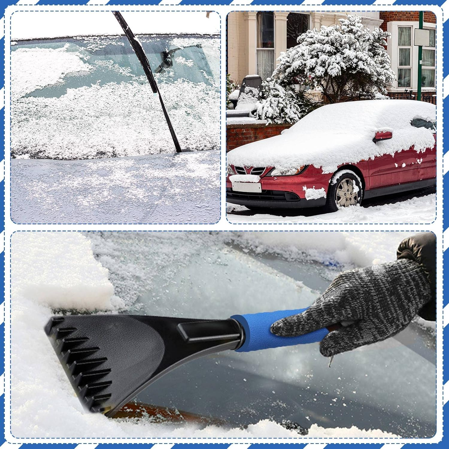 XINRUI 3 Pcs Car Ice Scraper, Car Windshield Snow ​Scraper, Portable Winter Car Windscreen Scraper with Foam Handle for Car Trucks Windshield Window