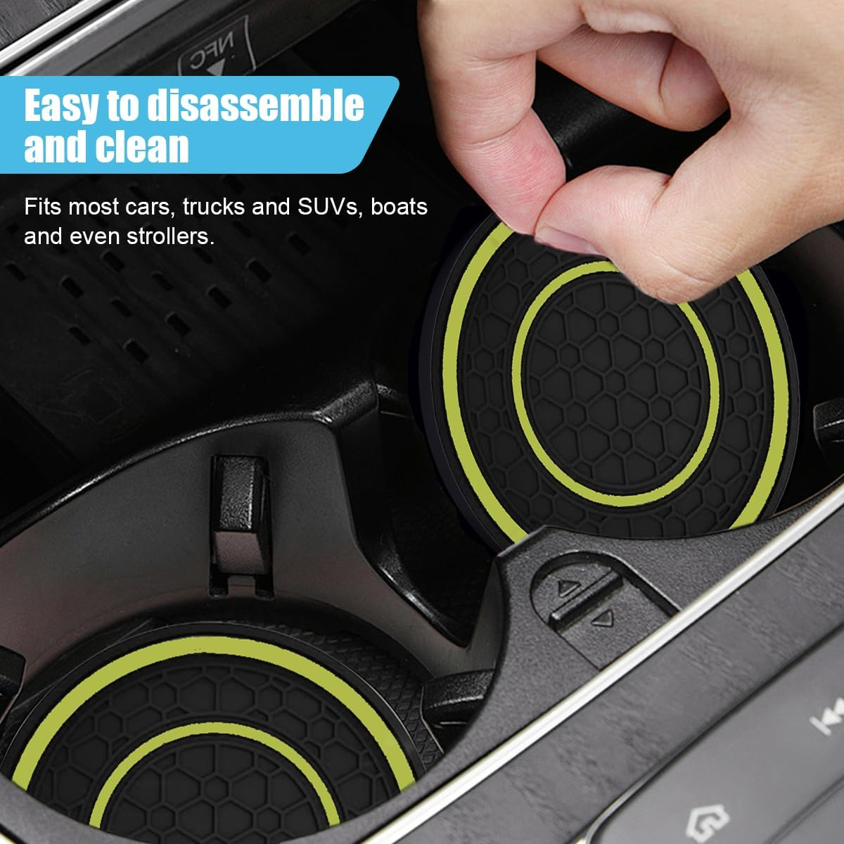 2PCS Car Cup Holder Coasters, 2.75 Inch Auto Non-Slip anti Dust Cup Mats, Console Cup Holder Insert Coaster Auto Insulated Mats, Universal Interior Accessories for Most Cars (Yellow) image number 2