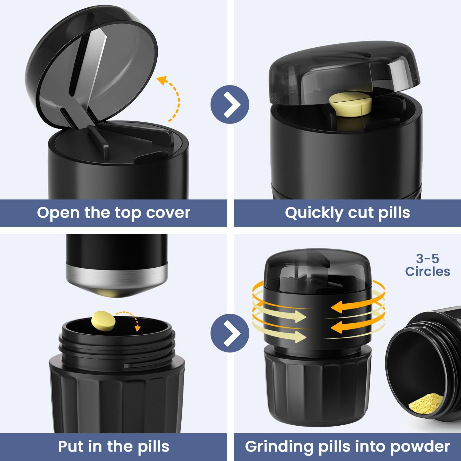 3-In-1 Pill Crusher Pills Cutter with Storage Box，Pill Grinder with Stainless Steel Grinding Pestle, Fine Powder, Pills Crushers for Elderly and Pets (Purple/White) image number 1