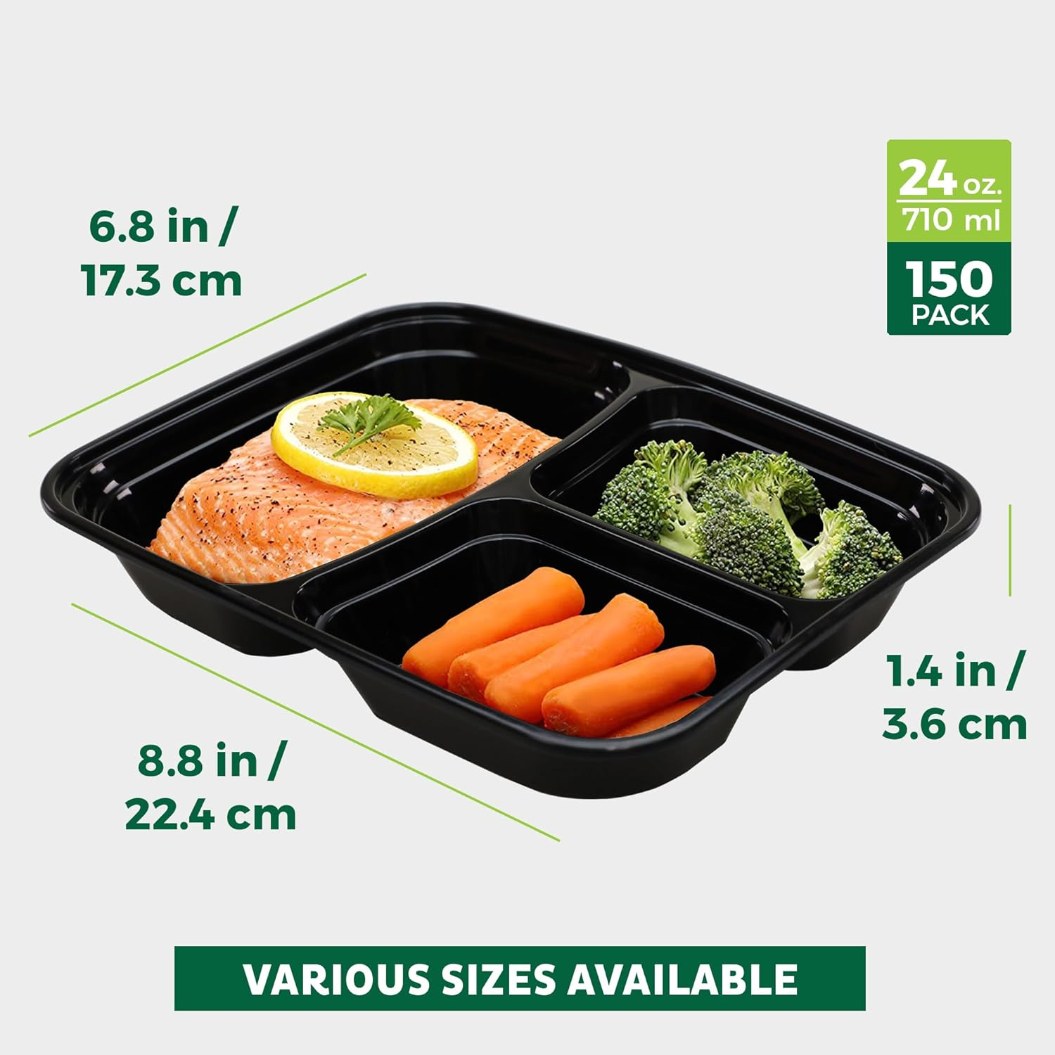 Freshware Meal Prep Containers [150 Pack] 3 Compartment with Lids, Food Storage Containers, Bento Box, BPA Free, Stackable, Microwave/Dishwasher/Freezer Safe (24 Oz) - 24Oz-21Pk image number 5