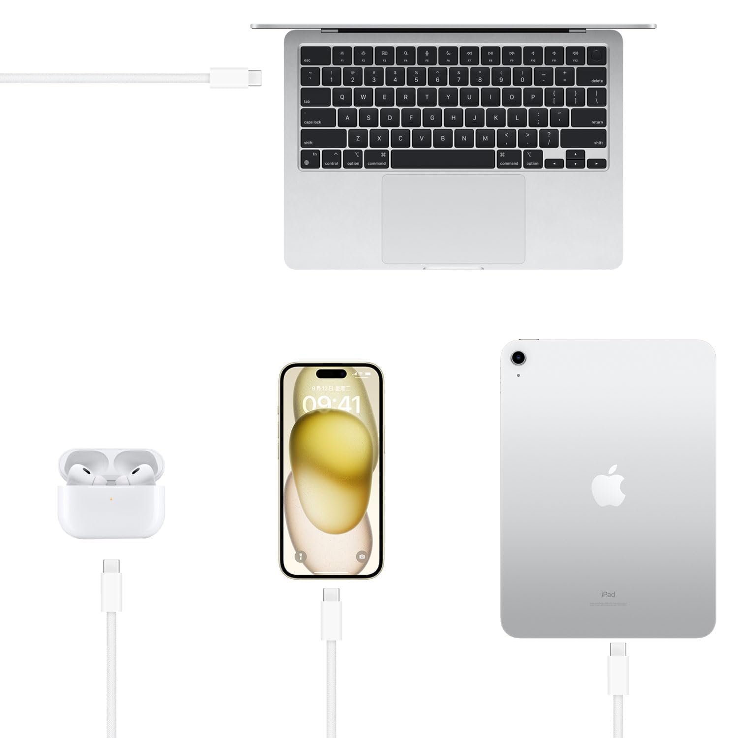 Iphone 17/16/16E Car Charger Cable, USB a to USB C Woven Cable for Iphone 17 16 15 Pro Max, 15/16 Plus, 17Air, Airpods Pro (2Nd/3Rd Gen), Airpods 4, Airpod Max 2 Accessories Charger Power Cord 1M image number 6