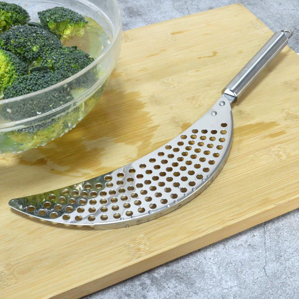 1PCS Stainless Steel Held Pot Strainer, Pasta Strainer with Handle, Insert Pan Drainers for Spaghetti Fry Noodles Fruit Vegetable Kitchen Pots Pans,Crescent Pot Strainer Stainless Insert Drainer image number 1