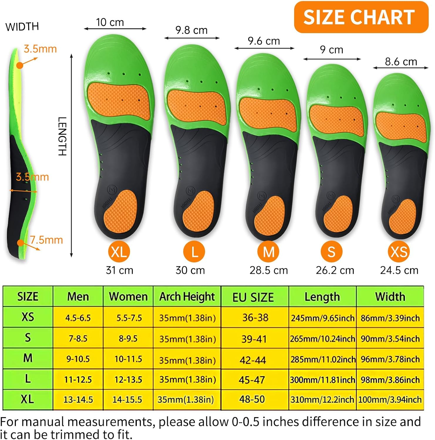 Plantar Fasciitis Insoles for Men Women, Plantar Fasciitis High Arch Support Insoles, Flat Feet Orthotic Insert, Shoe Inserts for Plantar Fasciitis,M