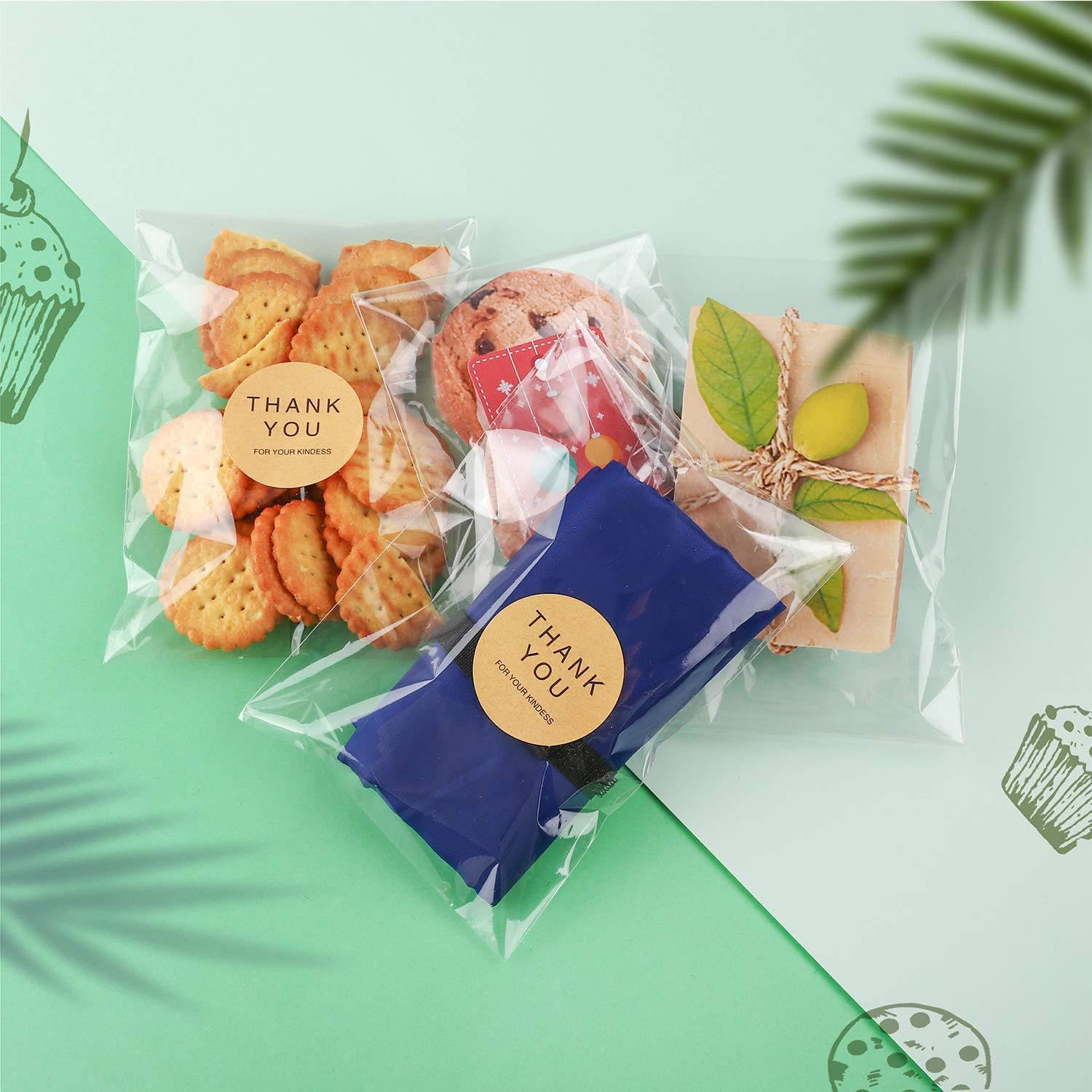 Cellophane Self Adhesive, Small Cookie with Seal, 200Pcs Clear Plastic Treat Bags, Individual Cookie Bags, Perfect for Goodies, Party Favors, Snacks, Gift Wrapping 9X16Cm (9X16Cm) image number 3