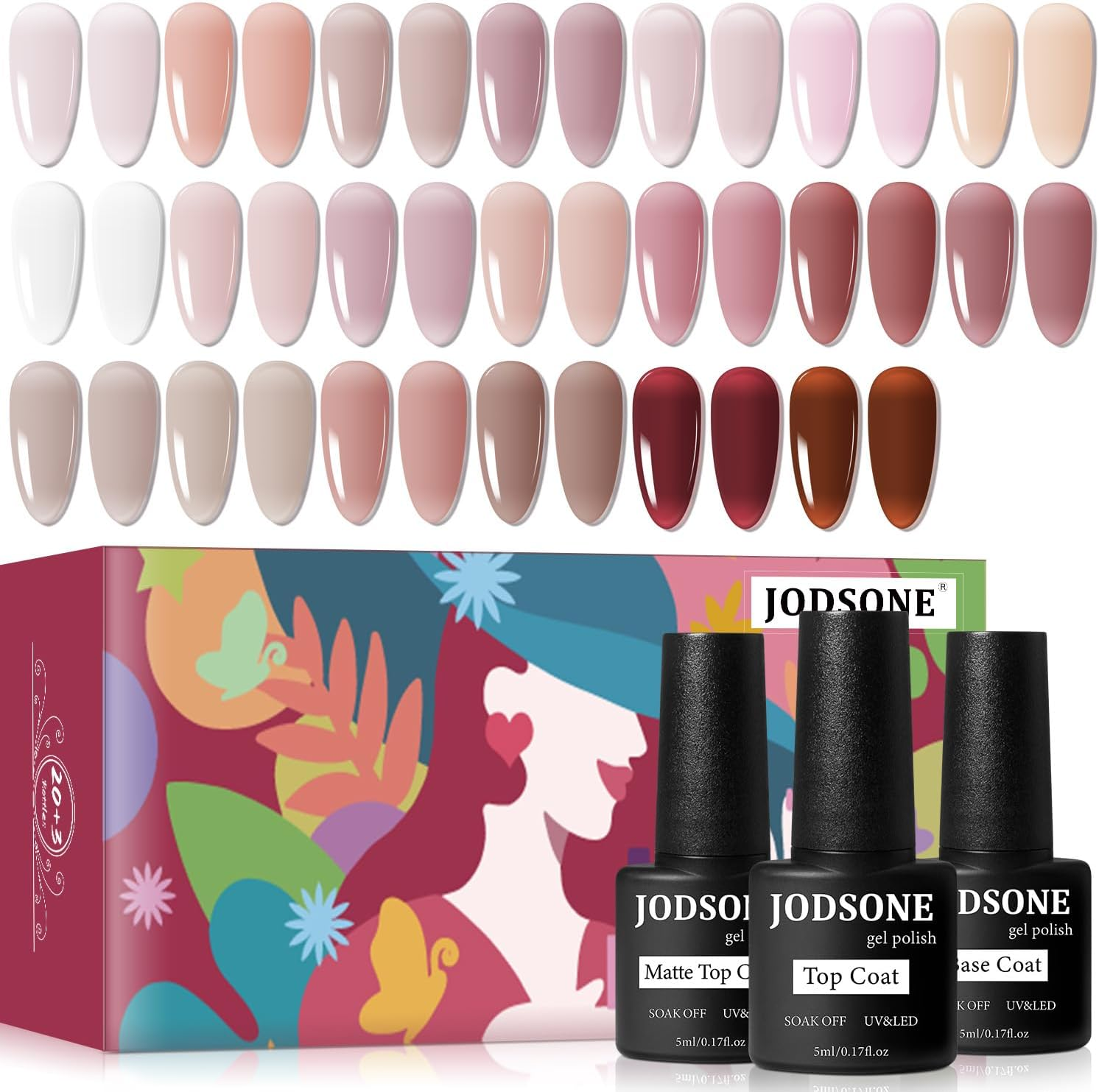 JODSONE 23PCS Gel Nail Polish Set 20 Translucent Jelly Color Natural and Elegant Long Lasting Suitable for Home and Salon image number 6