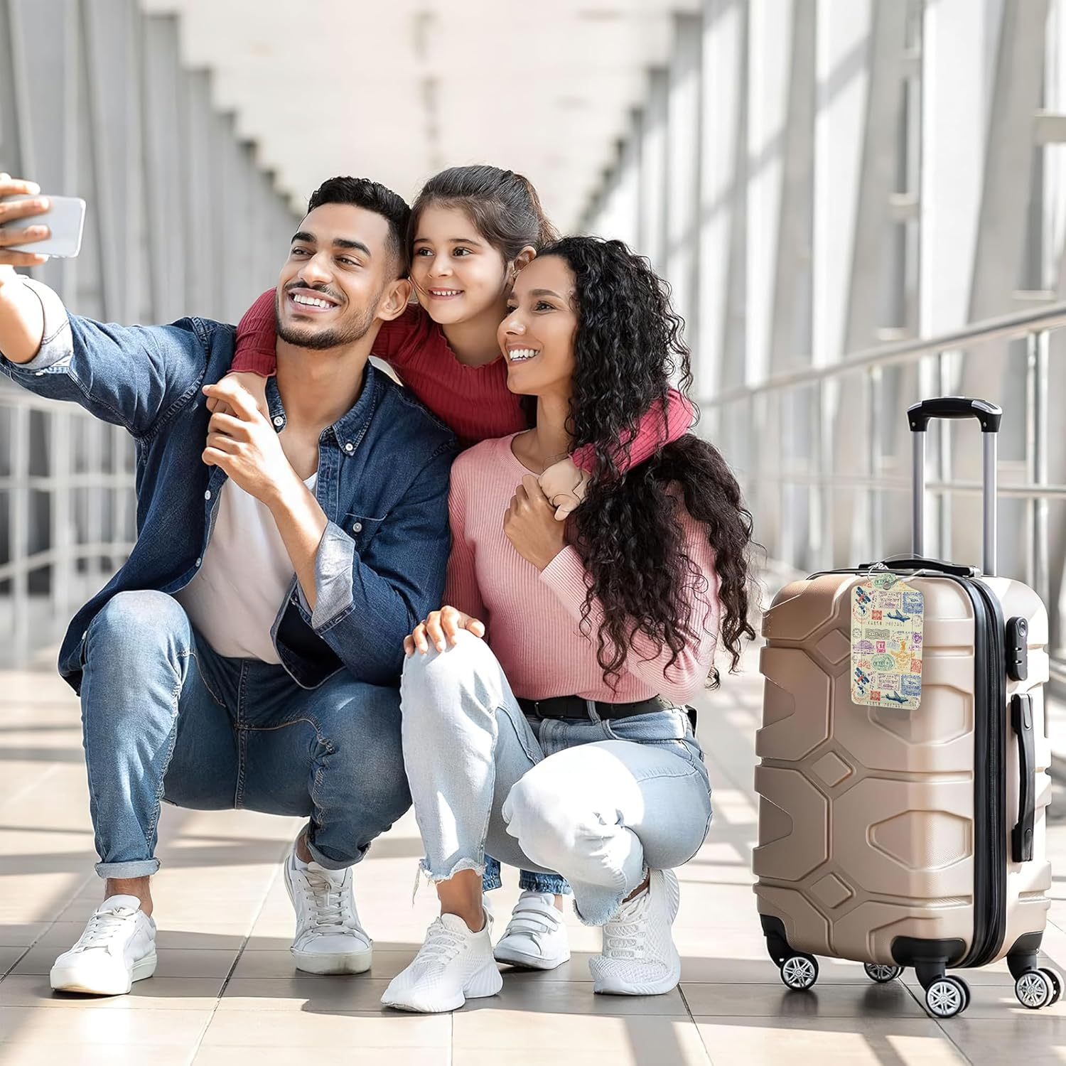 Travel Stamp Luggage Tags for Suitcase,2 Pack Retro Passport Carte Postale Luggage Tag Leather Privacy Cover ID Label with Stainless Steel Loop for Women Men Kids Girls image number 4