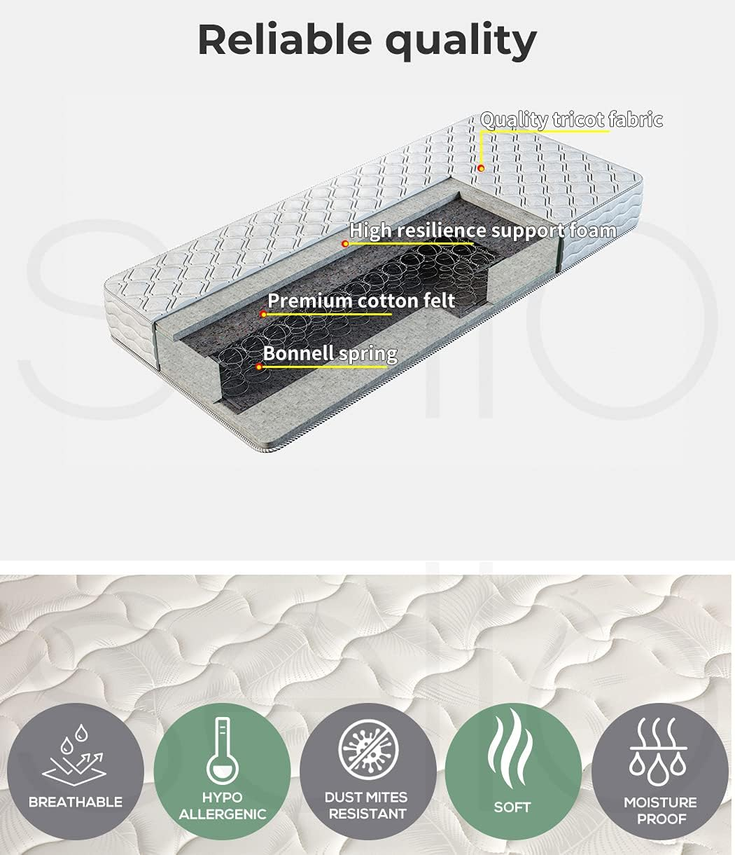 Dreamz King Single Mattress Hypo-Allergenic Materials, 16Cm Thickness, with 5-Zone Pocket Spring System,High-Density Foam Tight Top, Medium Firm Coil Bedding, Breathable Top, 15Yrs Warranty, White image number 3