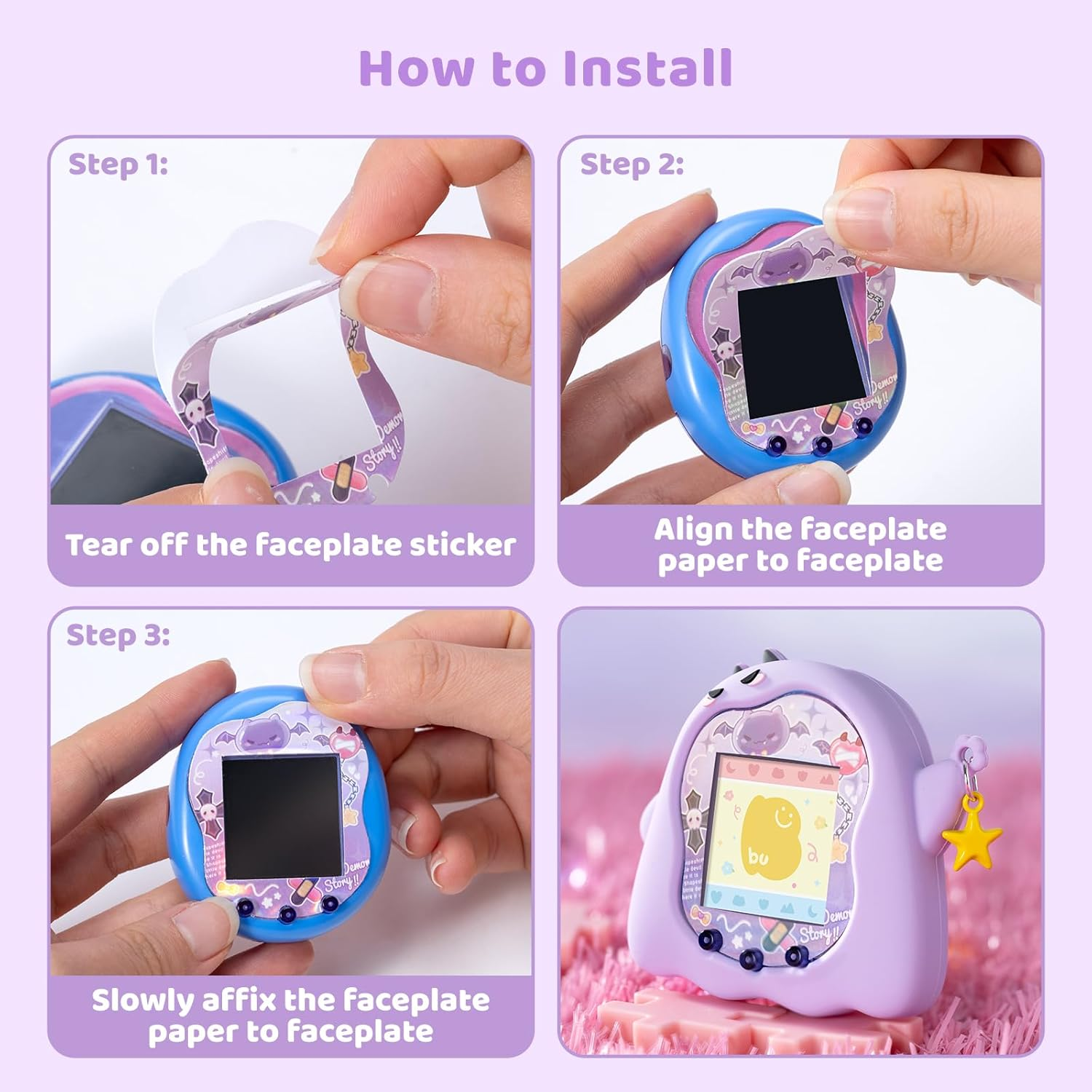 BUBBLELOGUS Soft Silicone Protective Case for Tamagotchi Uni with Wrist Strap and Faceplate Sticker - Cute Devil（Purple） image number 3