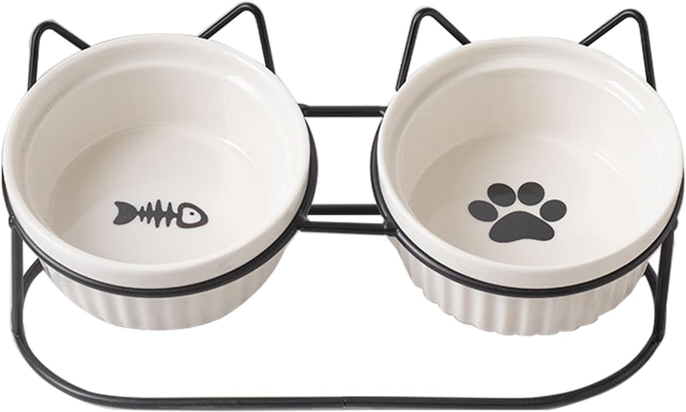 A Set Cat Bowls, Ceramic Raised Cat Food Bowl with Pet Food Mat Elevated Kitten Drink Bowl Black Stand for Food and Water anti Vomiting Dish for Indoor Cats Puppy Small Dogs (Black) image number 2