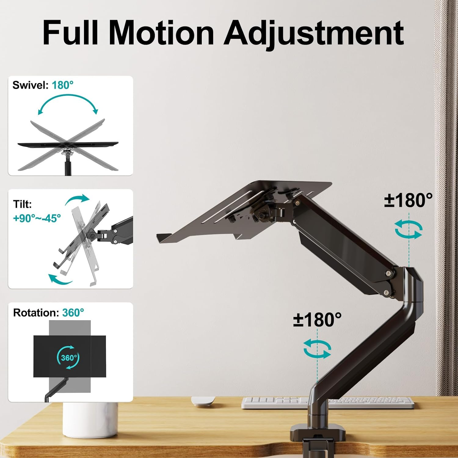 MOUNT PRO Laptop Stand Desk Mount, 2 in 1 Function Monitor Laptop Mount, Aluminum Laptop Arm Fits Max 17" Notebook and 32" Computer Screen, Single Monitor Mount with Laptop Tray, Holds up to 17.6Lbs image number 1