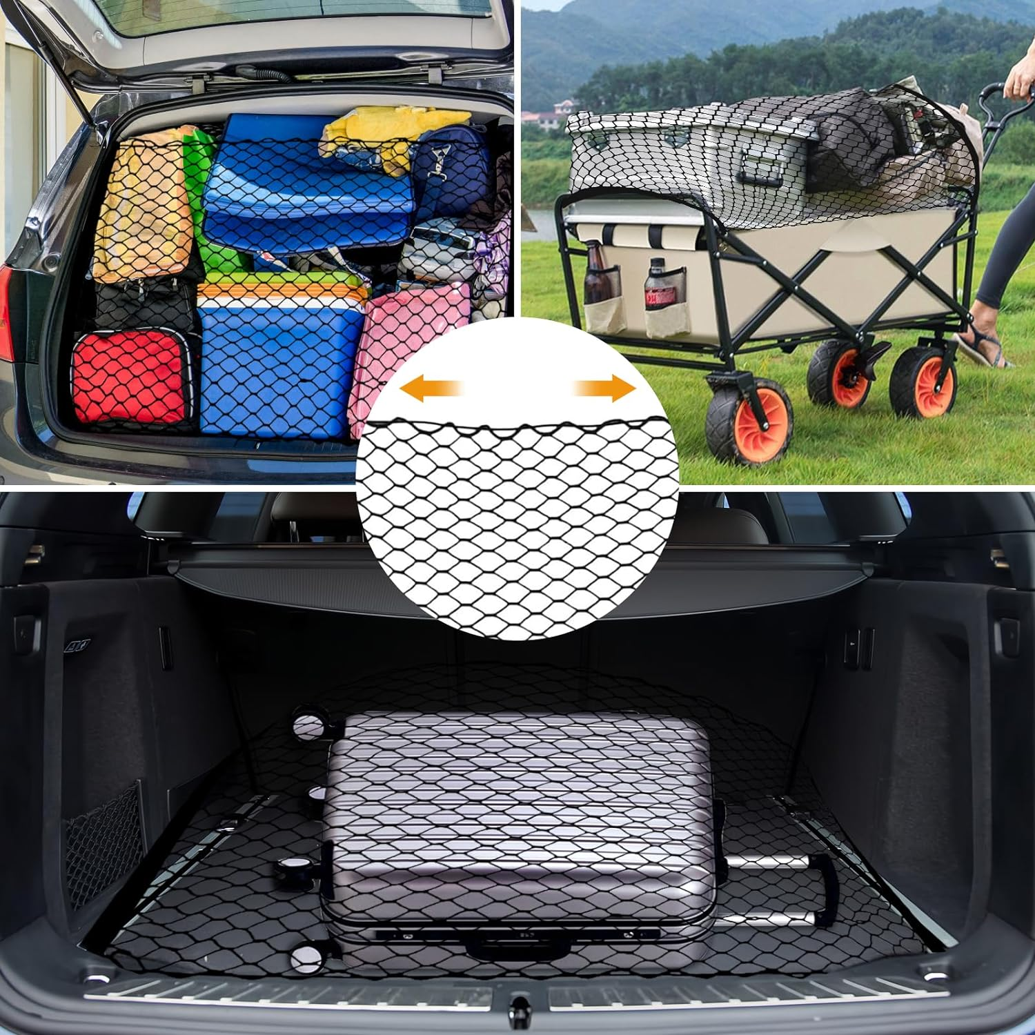 Hppbody Dog Guard Car for the Boot Vehicle Safety Net for Dogs, Universal Car Safety Gate, Divider Grille with 4 Hooks, Protective Grille for SUV, Pet Restraint Net, Black, 120 X 70 Cm image number 6