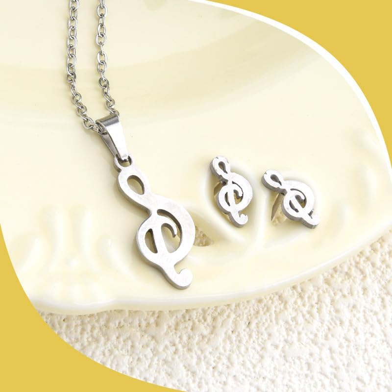 Music Note Necklace Earrings for Women Musical Treble Clef Necklace and Earring Set for Musical Lover Gifts Music Graduation Appreciation Gifts for Musician Theme Gift image number 3