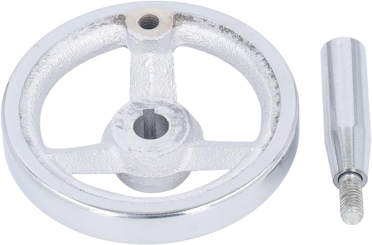 3 Spoke Hand Wheel, 100Mm Diameter Machine Tool Handwheel with Revolving Handle, Cast Iron Chrome Plated Handwheel for Milling Lathes, round Metal Hand Wheel image number 4