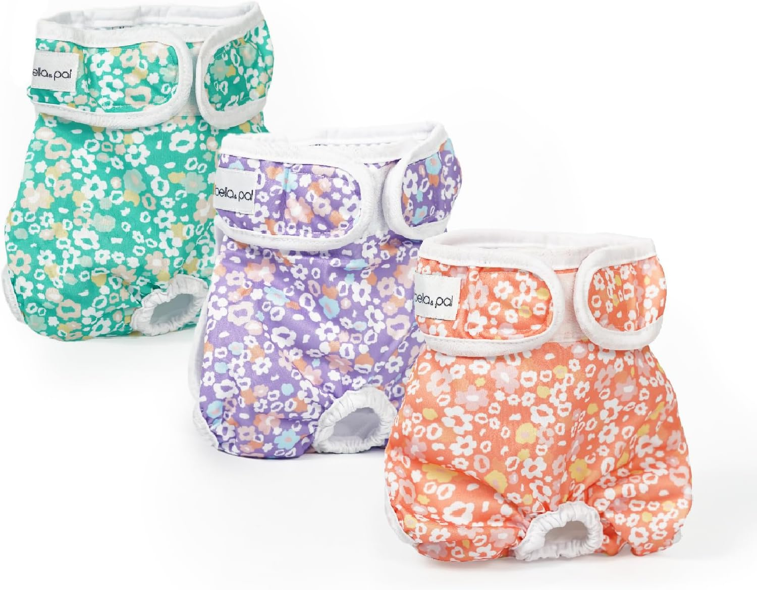 BELLA & PAL Washable Dog Diapers Female, 3 Pack Highly Absorbent Dog Diapers for Small Dogs, Leak-Proof Puppy Diapers for Female Dog in Heat, Period (XS (7-10" Waist), Pink& Purple& Green) - S (10 - 14" Waist), Natural Joy image number 2
