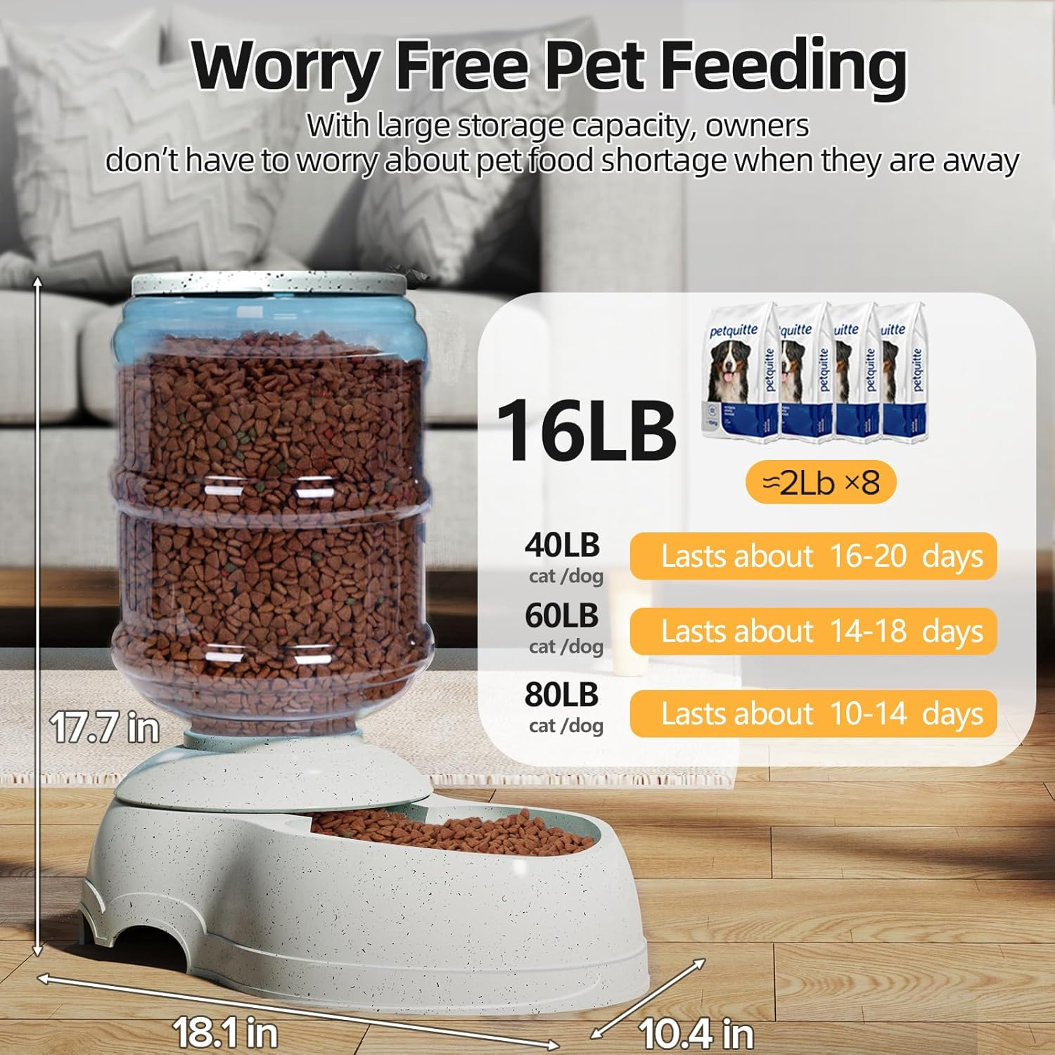 Kenond 3 Gallon Gravity Feeder, Automatic Dog Feeder, Dog Food Dispenser for Large Breed image number 5