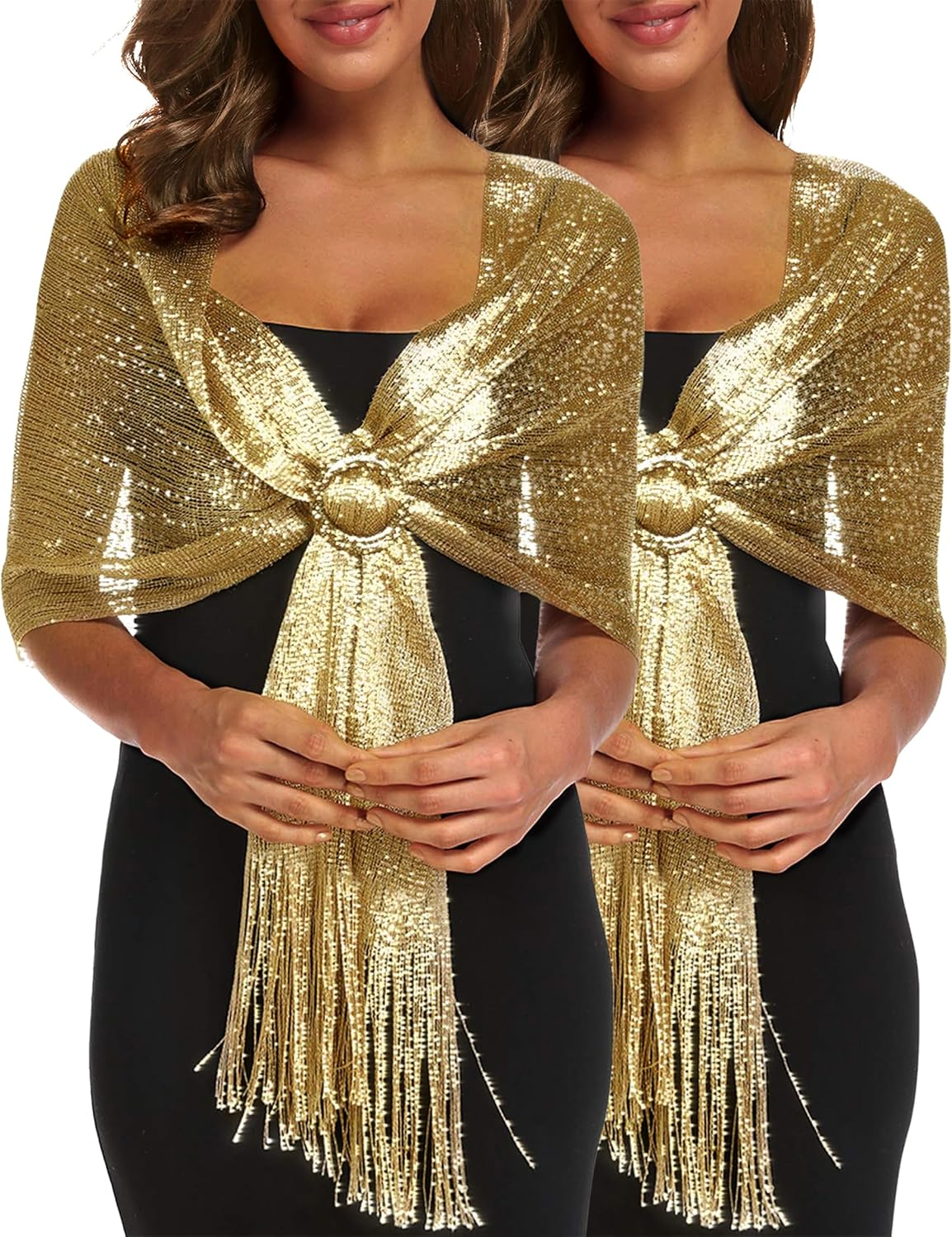 Rheane Sparkling Metallic Shawls and Wraps with Buckle for Evening Party Dresses Wedding Party