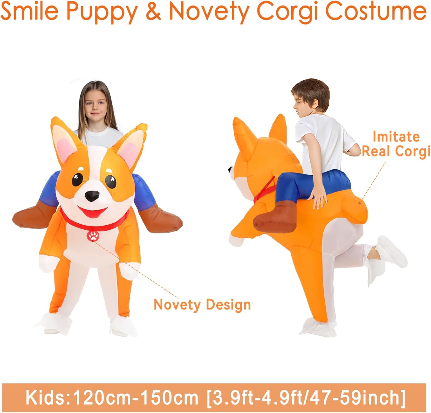 Inflatable Dog Costume for Adult Kids Halloween Blow up Ride on Corgi Costumes Animal Suit Women Girls Cosplay Fancy Party image number 4