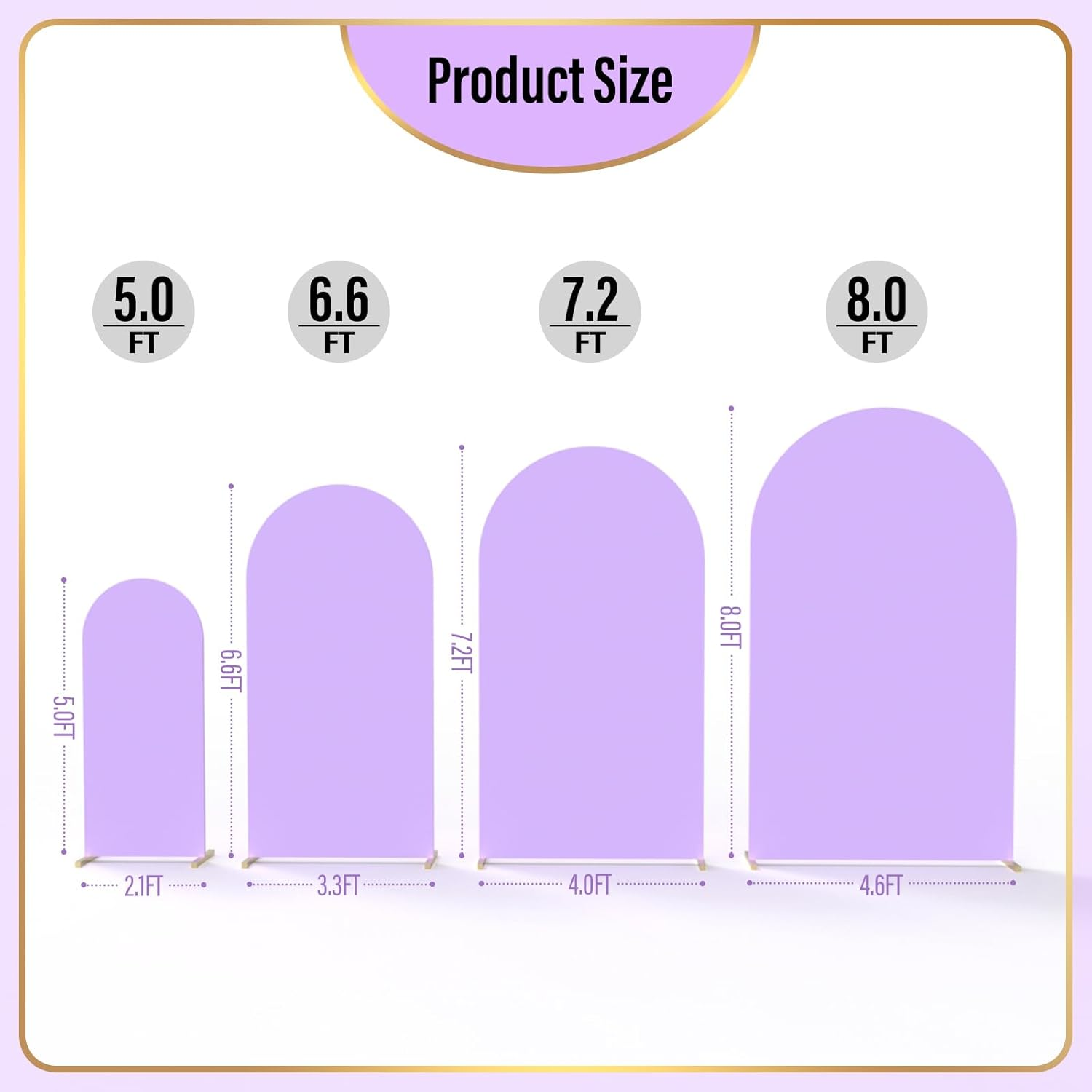 LEBENGURU Set of 2 Upgraded Wedding Arch, 6.6FT & 7.2FT Purple Spandex Fitted Arch Backdrop, round Top Chiara Stand Covers for Birthday Party, Baby Shower, Banquet & Balloon D&eacute;cor image number 7