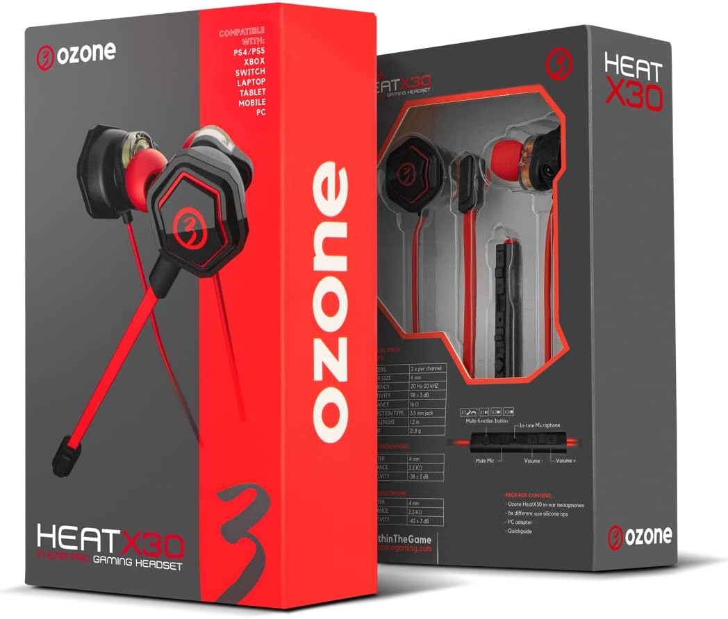 Ozone In-Ear Gaming Heat X30 Headphones -OZHEATX30 - Stereo Sound Headphones, Built-In Microphone, Remote Control, Hands-Free Calls, Detachable Gaming Microphone, Black image number 5