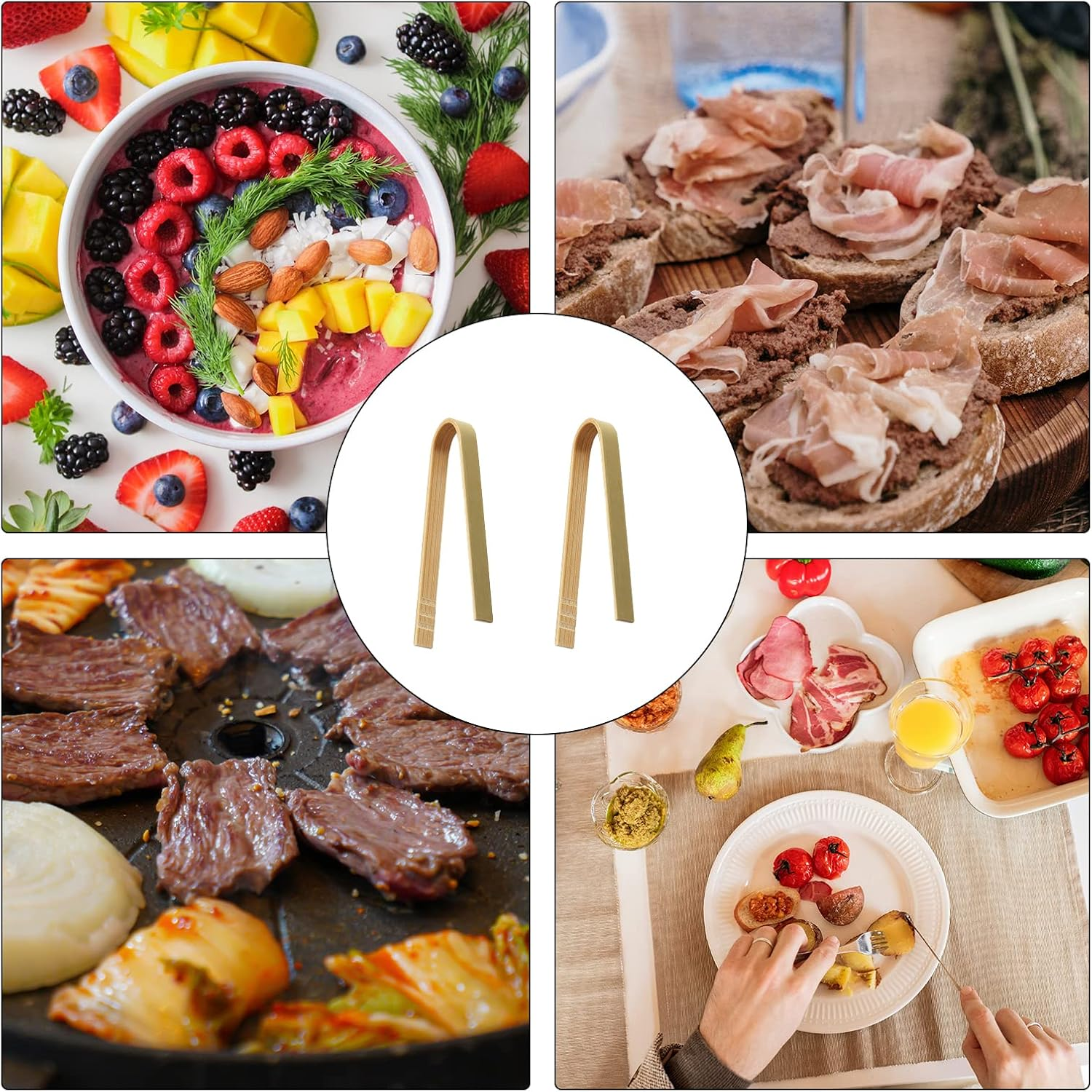 SAVITA 100Pcs 4 Inch Bamboo Tongs Disposable, Handy Natural Wooden Cooking Tongs Mini Bamboo Cooking Utensils for Toast Bread Food Serving image number 1