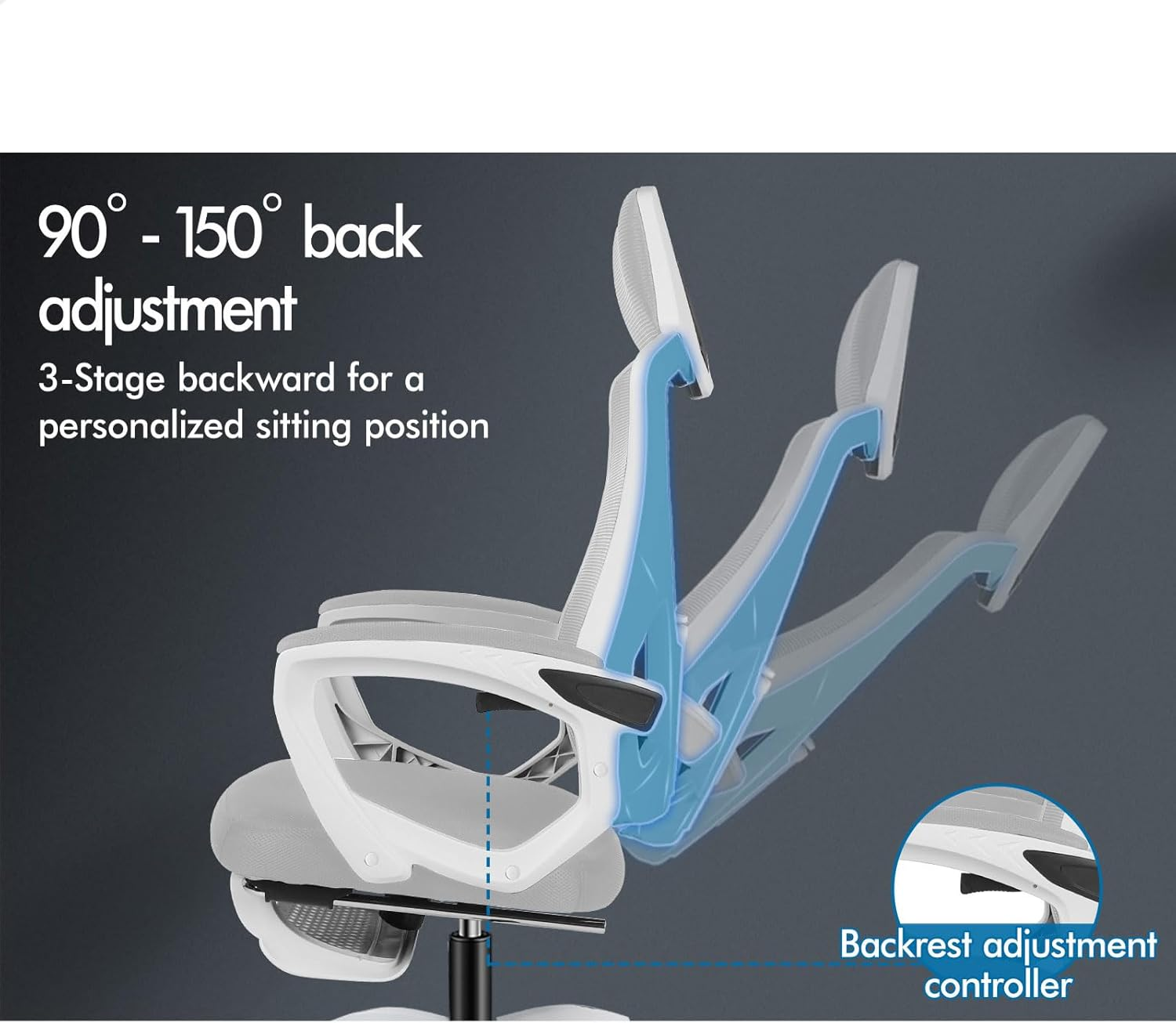 ALFORDSON Ergonomic Mesh Office Chair with Headrest and Footrest, Executive Computer Office Chair with SGS Listed Gas-Lift, Desk Task Gaming Study Student Chair for Max 180Kg, Nova White Grey - White Grey image number 4