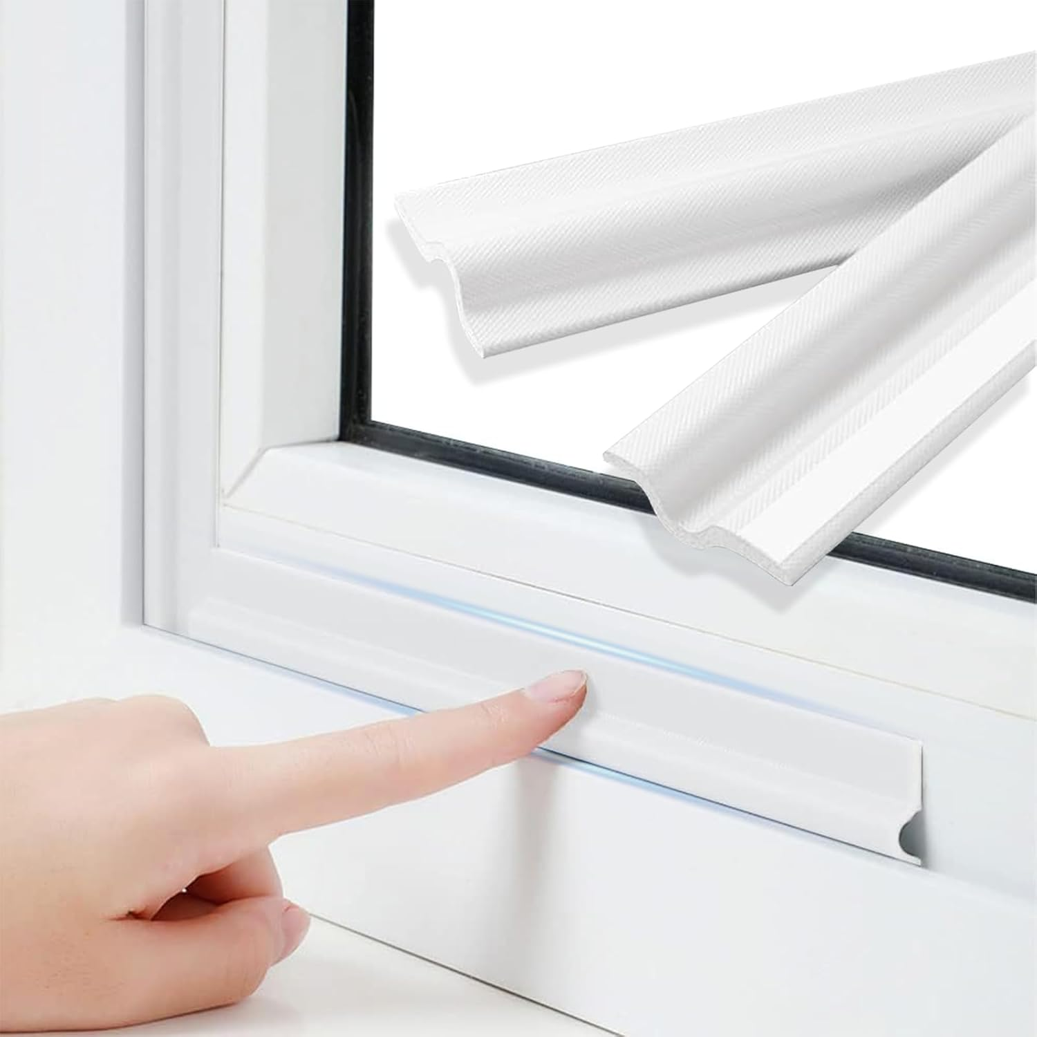 2 Pack Draft Stopper Sweep, 13.12 Ft Window Seal Strip, Self-Adhesive Door Waterproof Stripping, Cuttable Window Weather Stripping, Soundproof Seal Strip (White, 2 Pcs &times; 6.65 Ft)