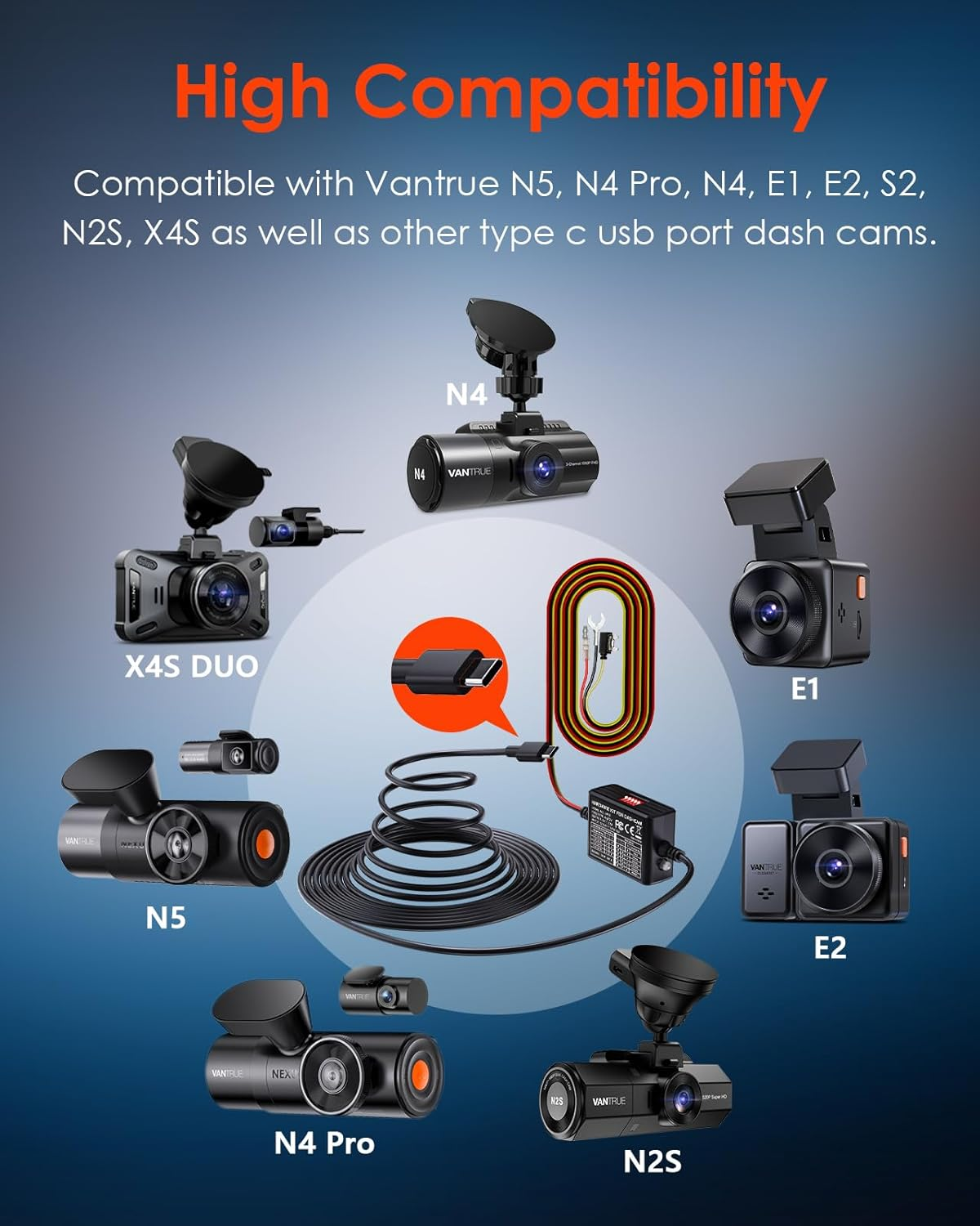 Vantrue 3-Lead Acc Hardwire Kit for Dash Cam, 5 Low Voltage Protection Options with Shifting Gear for Parking Mode, 14.8Ft Type C USB 12V-24V to 5V with Fuse Holders for N4P,N5S, N4 PRO S,E1P, E2,E360 image number 6