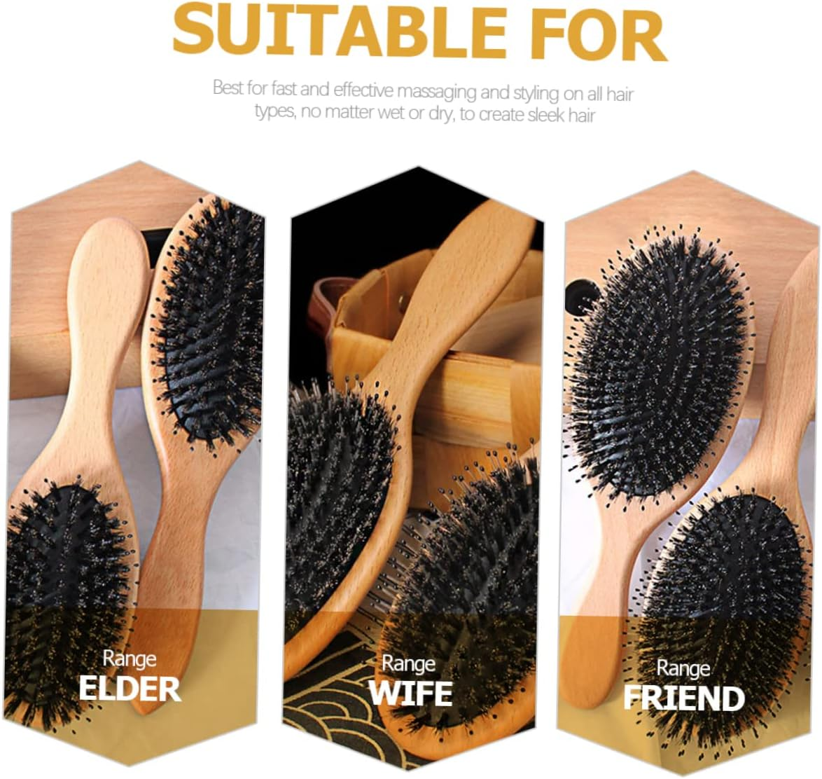 LIFKOME Solid Wood Comb Boar Bristle Hair Brush for Women Massage Brush Hair Comb image number 3