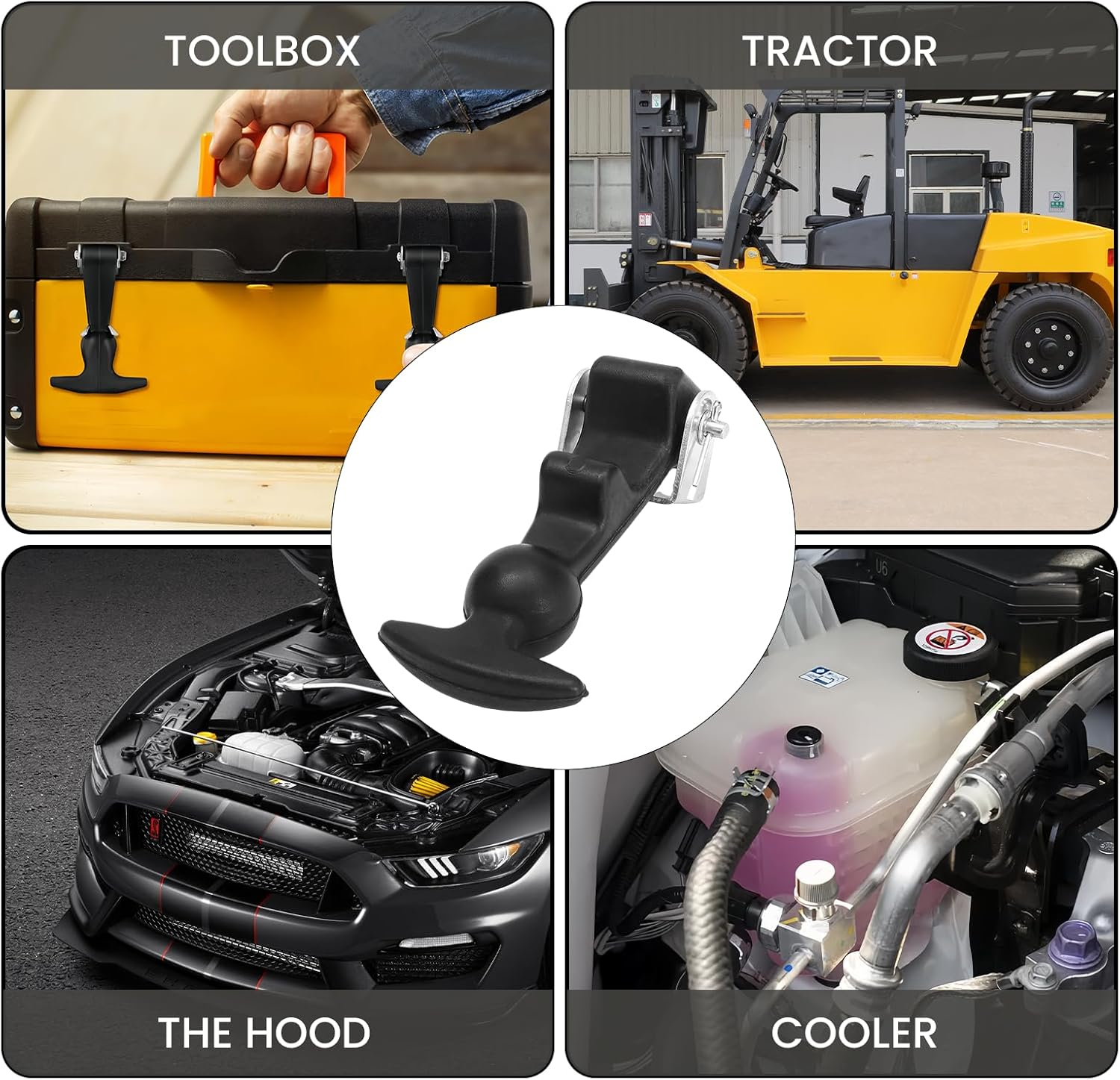 Pack of 4 Elastic Hood Holders, Rubber Hood Closure, Metal T Handle, Elastic Shock Absorption, Tension Clasp, Stainless Steel, Suitable for Tool Boxes, Trolleys, Vehicle Engines image number 1