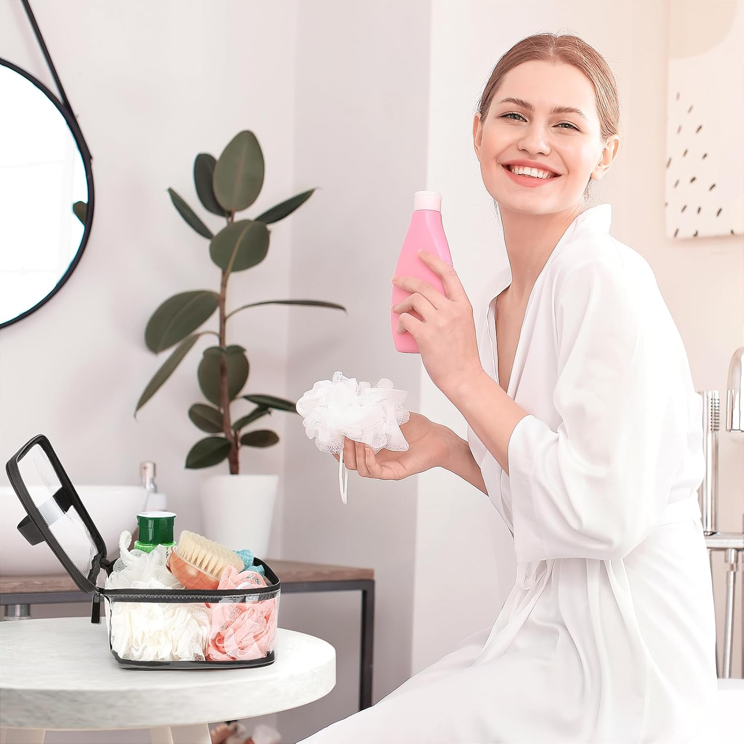 HAOGUAGUA 2 Pieces Clear Makeup Bags Cosmetic Toiletry Bags for Traveling, Waterproof Travel Transparent TSA APPROVED Carry on Airport Airline Compliant Bag, 2 PIECES BLACK, 2 Pieces Clear Makeup Bags - 2 Pieces Blue image number 7