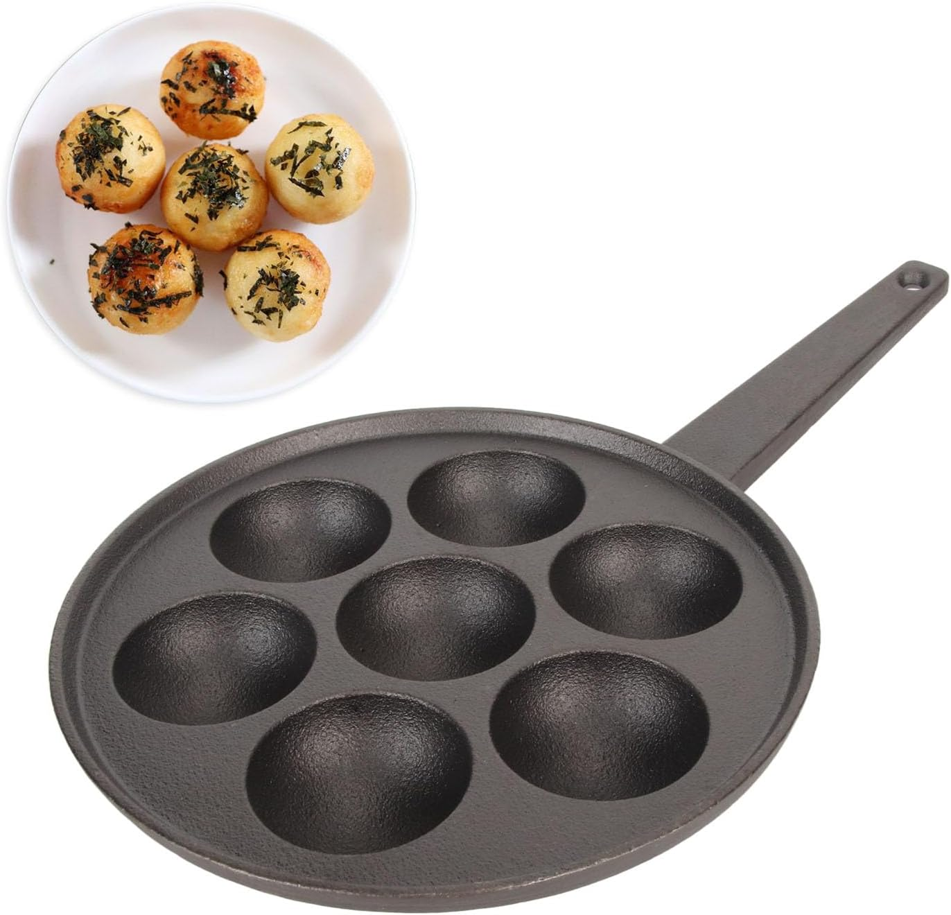 Deepened Cast Iron Takoyaki Grill Pan Nonstick 7 Holes Fast Heating for Family Breakfast image number 2
