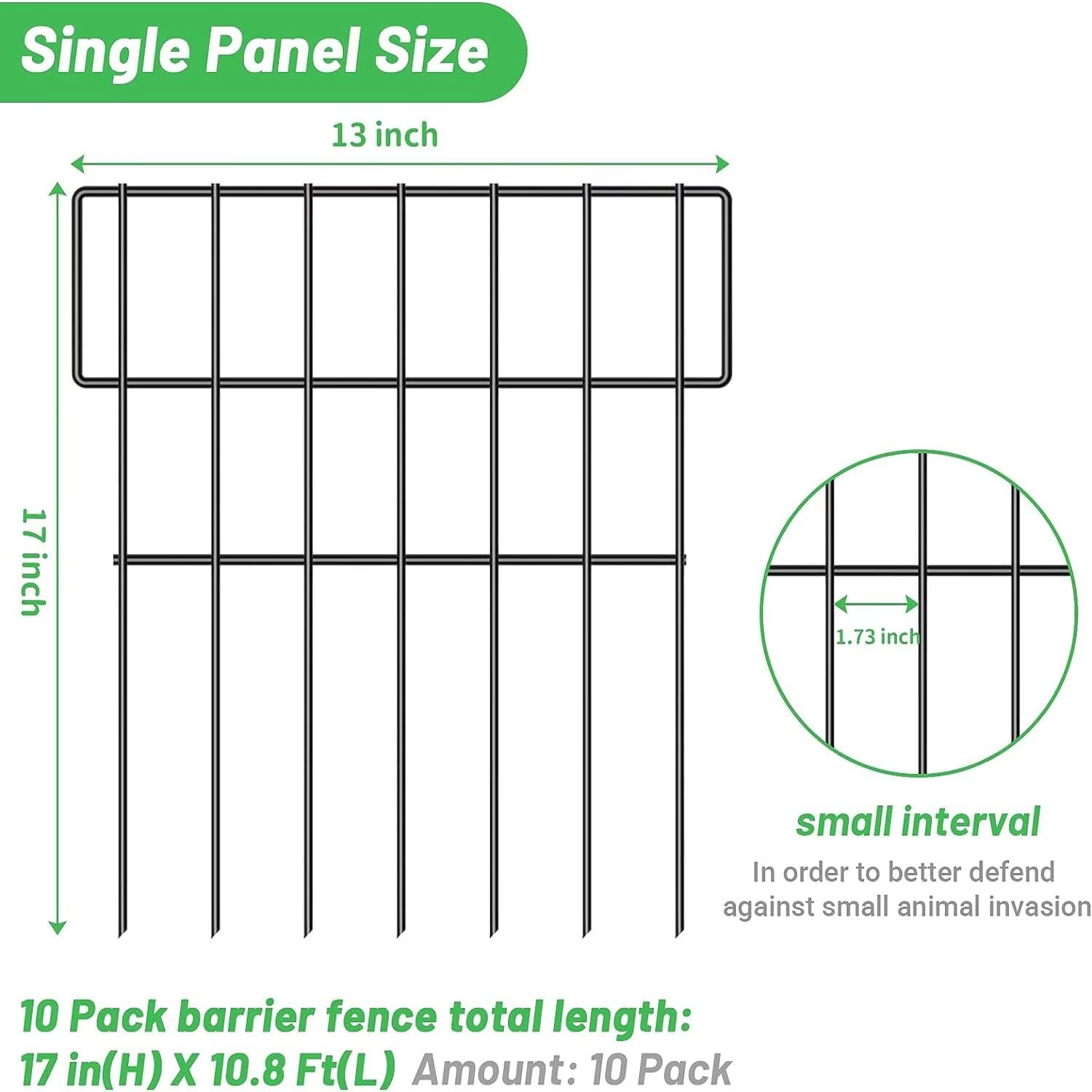 Garden Animal Barrier Fence, 10 Pack No Dig Dog Barrier, 17 In(H) X 10.83 Ft(L) Decorative Rustproof Metal Garden Border Fence for Patio