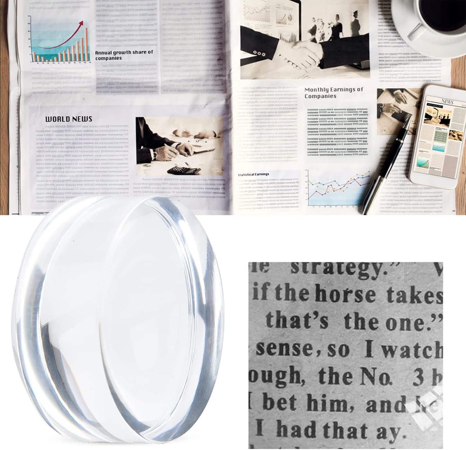 Fdit 8X Acrylic Magnifier Dome, Hands-Free Reading Magnifier for Books, Maps & Small Print, Portable Paperweight Lens for Newspapers, Crafts & Home Office image number 4