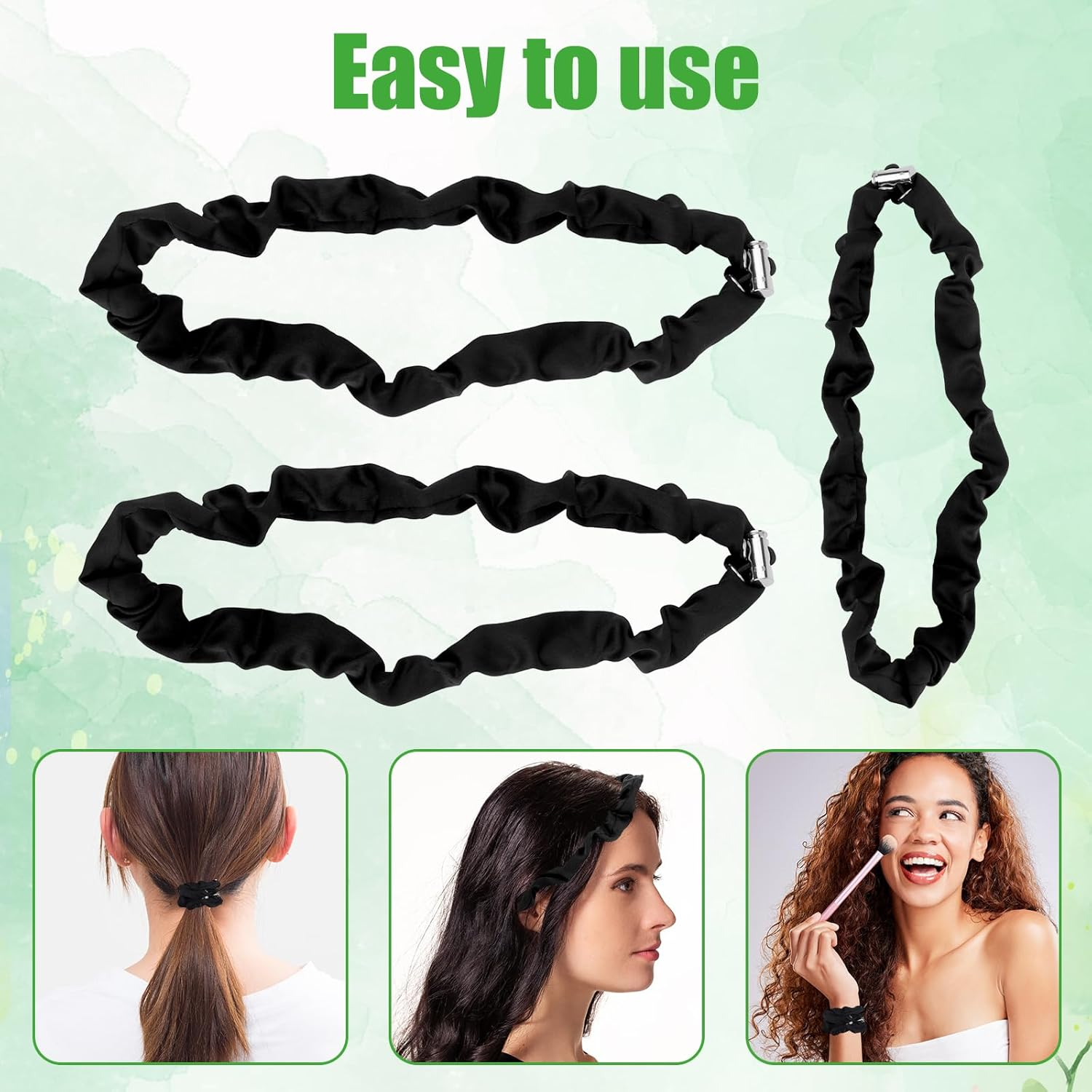 3Pcs Adjustable Hair Ties, Silk Satin Scrunchies Black Afro Puff Hair Ties High Elastic Ponytail Holders Non-Slip Hair Bands for Women Thick Curly Fluffy Natural Ponytails Hair image number 6