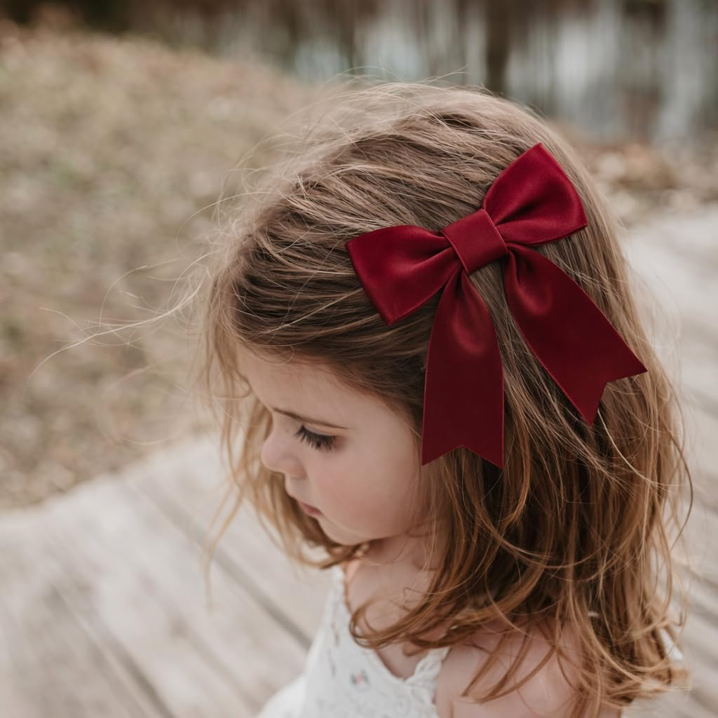 Pack of 12 Velvet Hair Clips Girls, 7.6 Cm Hair Bow Women, Hair Accessory for Teenagers, Toddlers, Women for Party, Christmas, Carnival, Everyday Use (Burgundy)