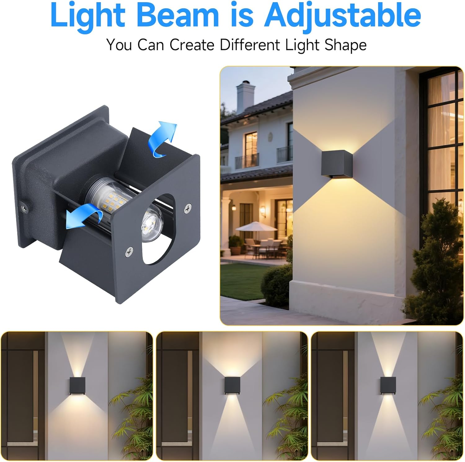 Wisdom Line 4-Piece Wall Light, LED G9 4000K 12W, IP65 Waterproof, Adjustable Angle 0-120&deg;, Anthracite for Indoor/Outdoor Garden Living Room Bedroom image number 5