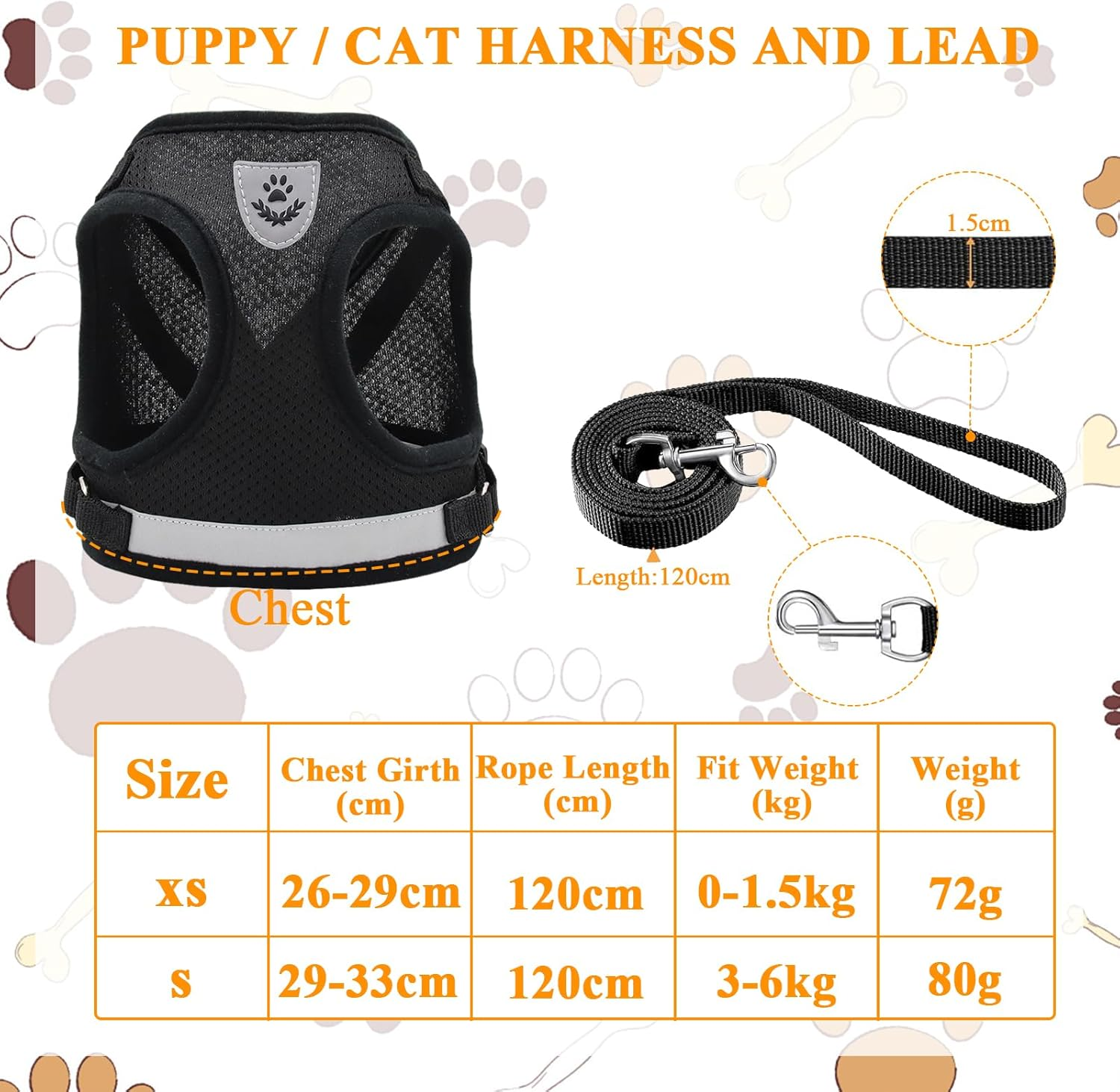 Dokeno Cat Harness with Lead Set, Cat Lead with Harness, Escape Proof for Cats, Soft Mesh Vests, Harnesses with Luminous Strips for Outdoor Training, Walking (XS)