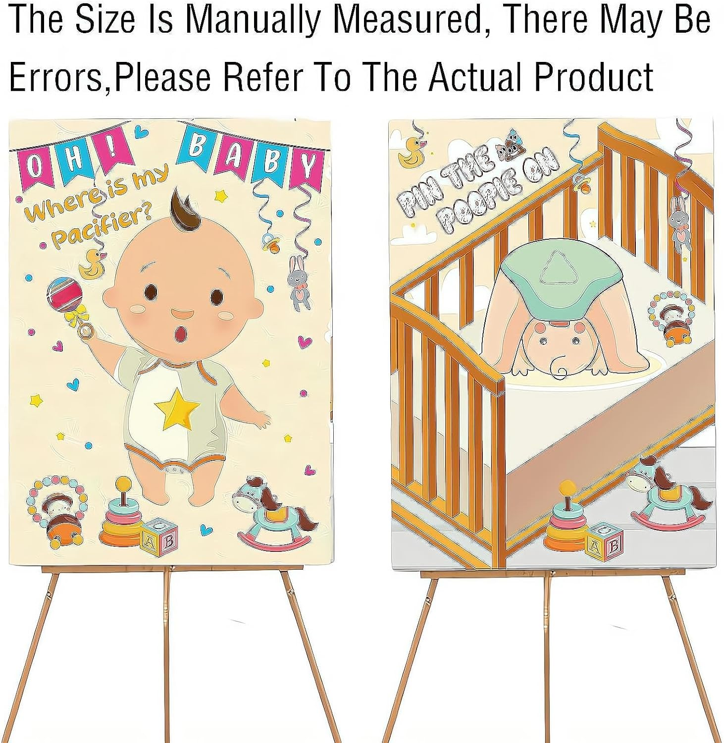 Baby Party Game Set - Fun Gender Reveal Decorations Party Supplies, Pin the Pacifier on Baby, Pin the Poop on Diaper, Cute Baby Room Theme and Eye Mask Game, Baptism/Poop Activity (2 Pieces) image number 3