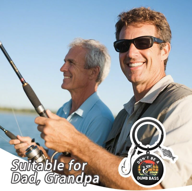 Funny Fishing Keychain for Fisherman Birthday Gifts for Husband Boyfriend Fathers Day Presents for Grandpa Dad Fish Lovers Fishing Retirement Gifts for Men Elderly Friend Don'T Be a Dumb Bass Keychain image number 3